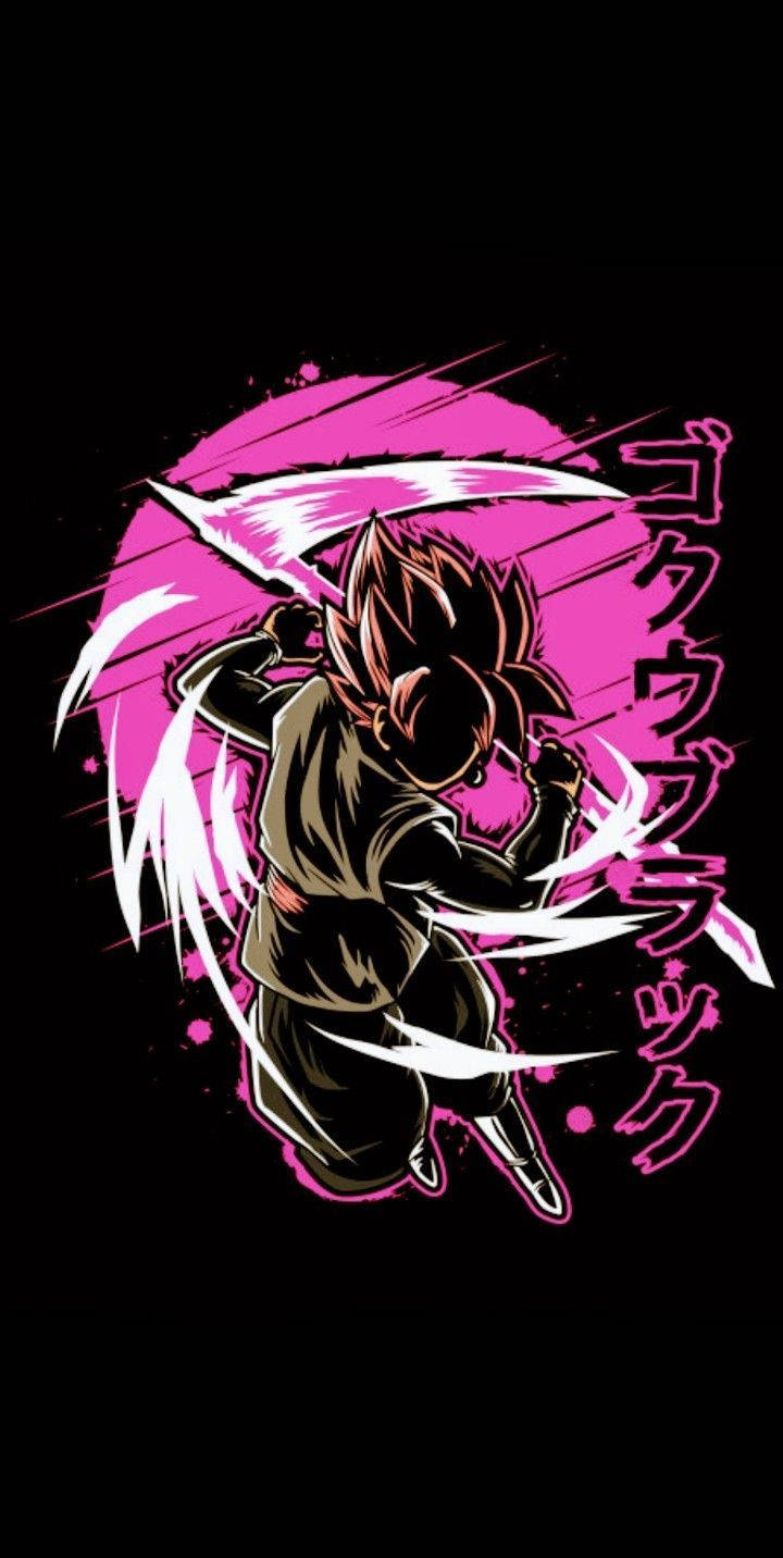Pembe Ay ve Siyah Goku Silüeti Telefon Duvar Kağıdı
