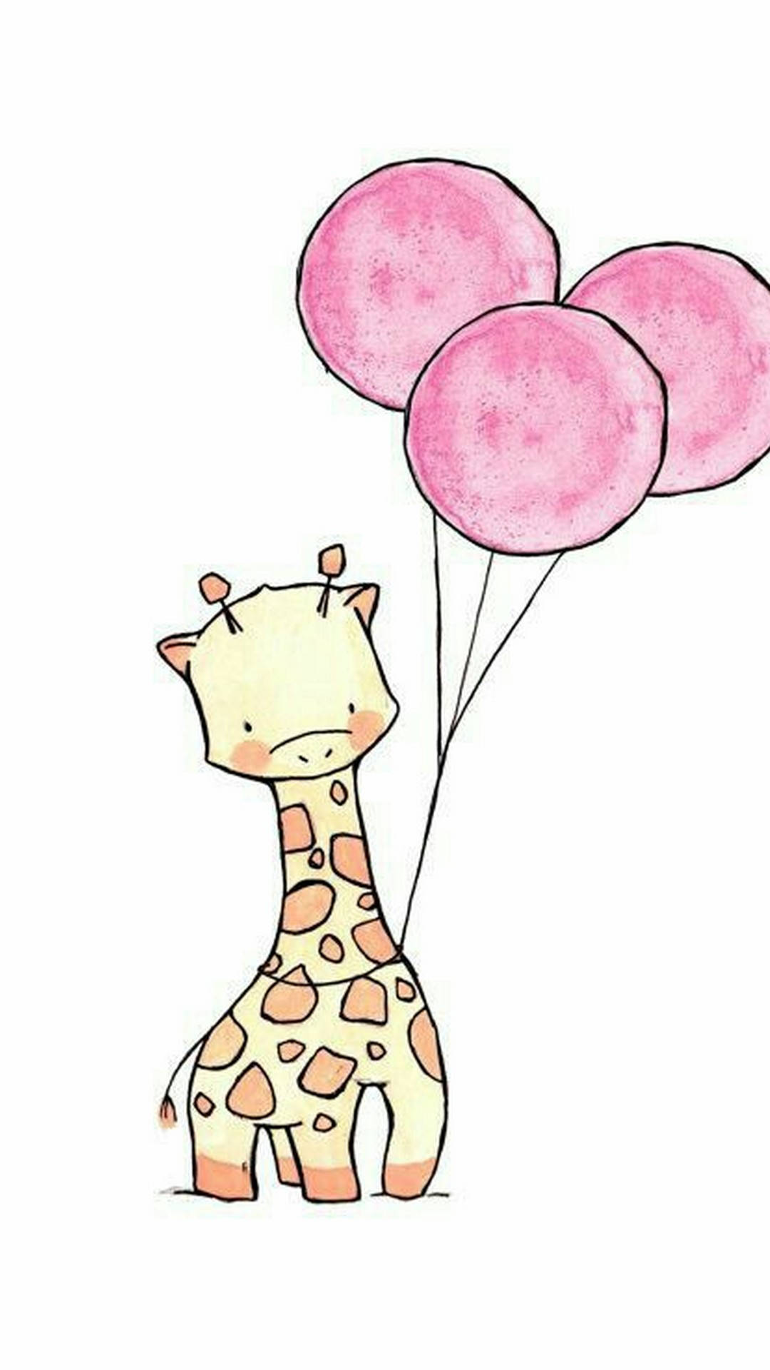Pembe Balonlu Sevimli Zürafa iPhone Duvar Kağıdı