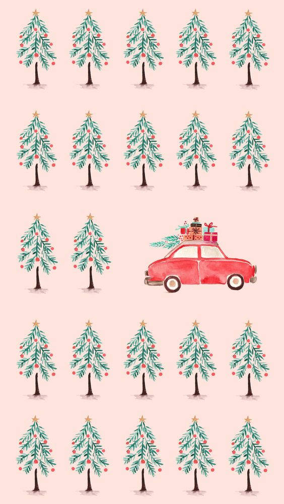 Pembe Basit Noel İllüstrasyonu Duvar Kağıdı