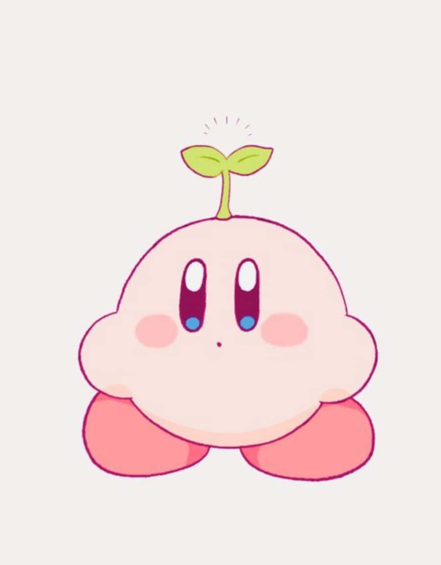 pembe bir kirby, kafasında bitki var Duvar Kağıdı