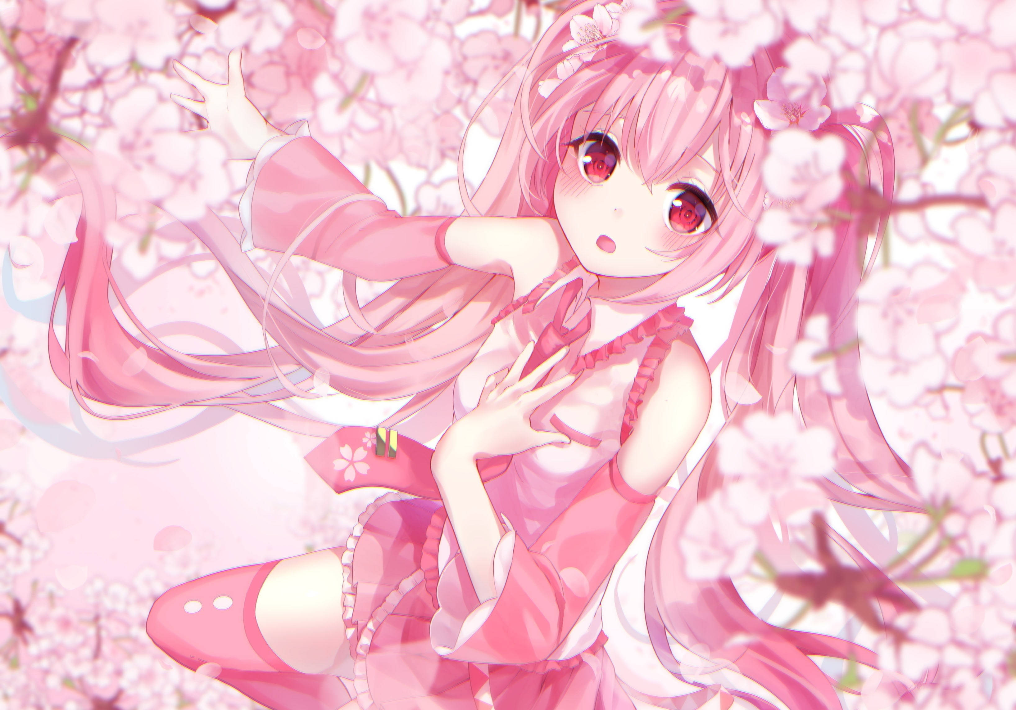 Pembe Çiçekli Anime Estetiği Duvar Kağıdı
