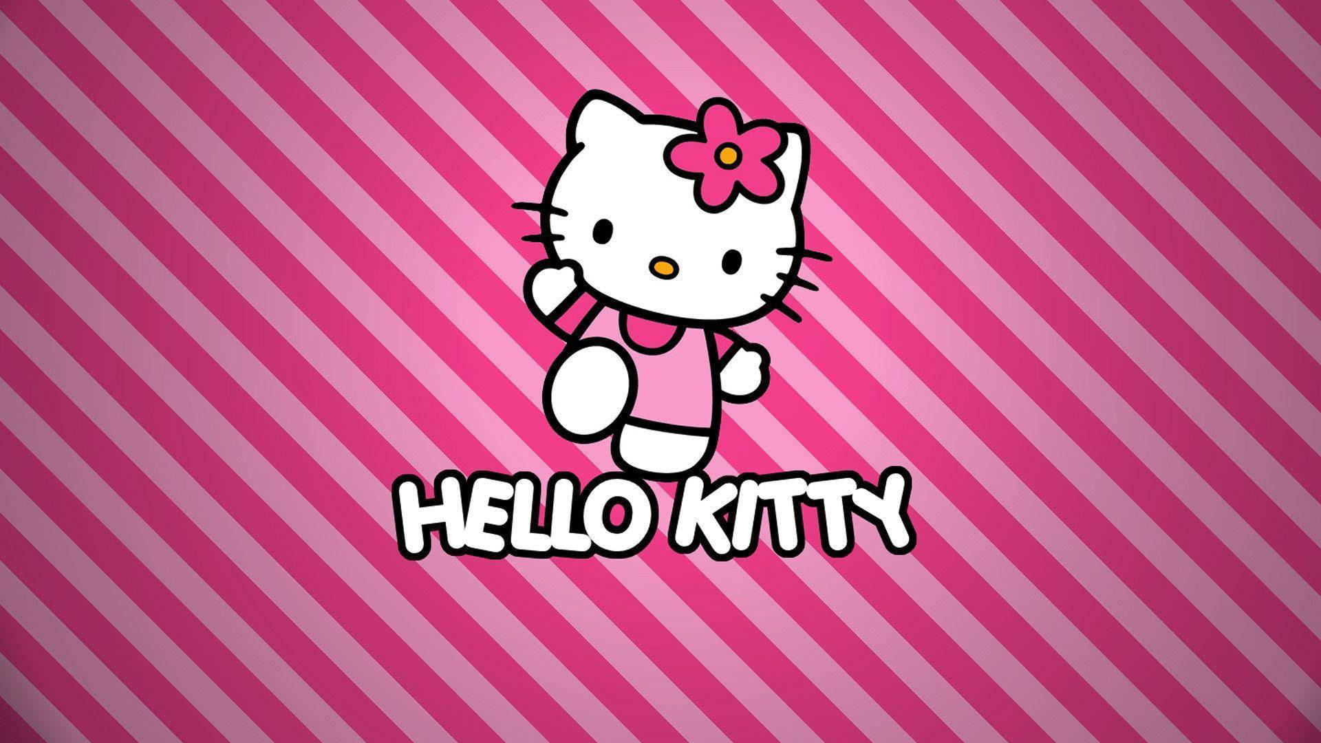 Pembe Çizgili Hello Kitty Duvar Kağıdı