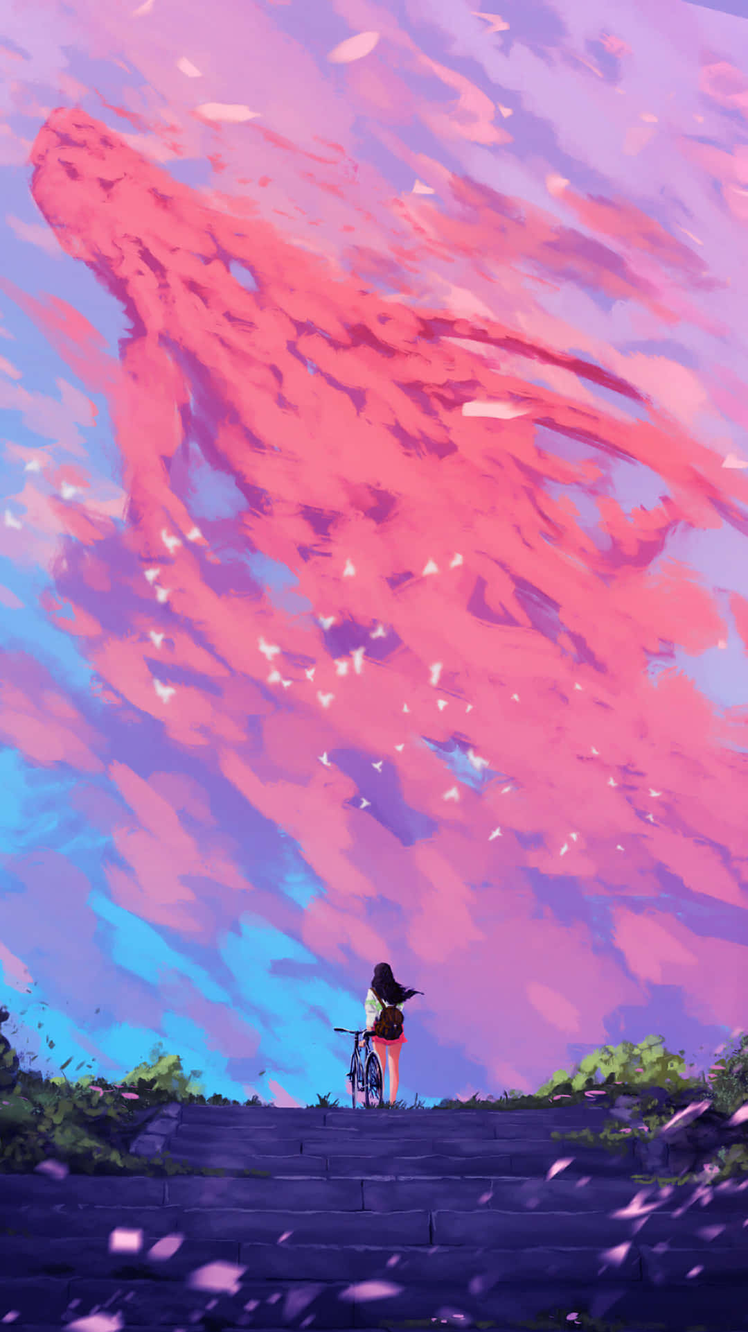 Pembe Estetik Anime Telefon Ejderha Bulutları Duvar Kağıdı