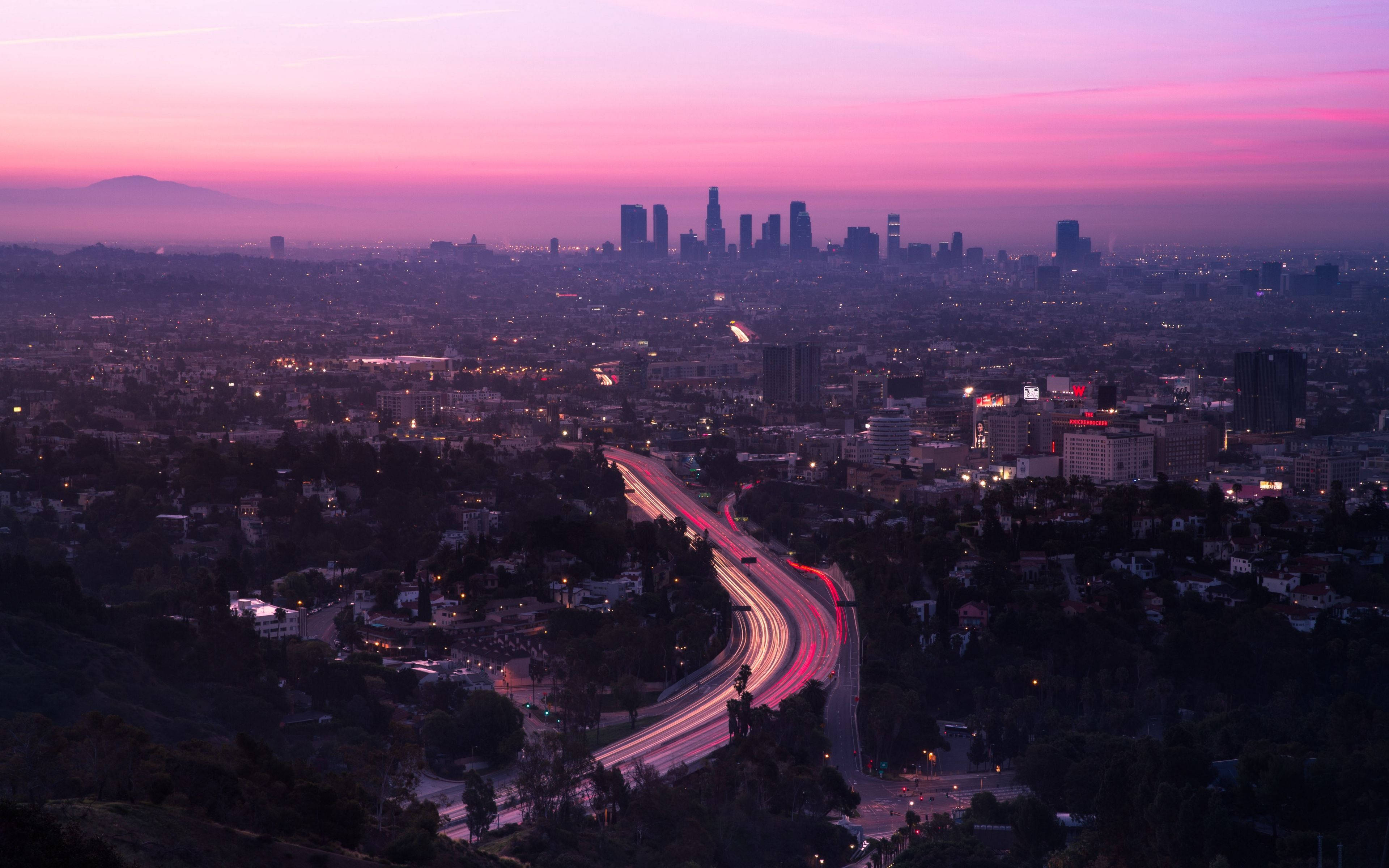 Pembe Estetik Los Angeles Gün Batımı Duvar Kağıdı