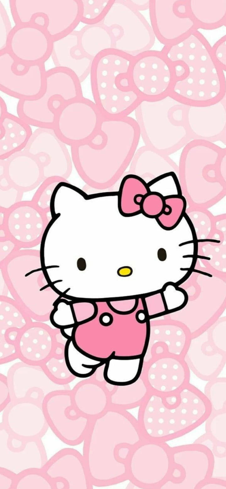 Pembe Hello Kitty Farklı Kurdelelerle Duvar Kağıdı