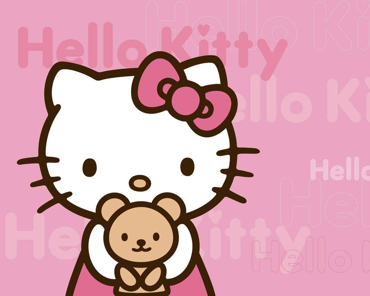 Pembe Hello Kitty ve Oyuncak Ayı — Sanrio GIF Duvar Kağıdı