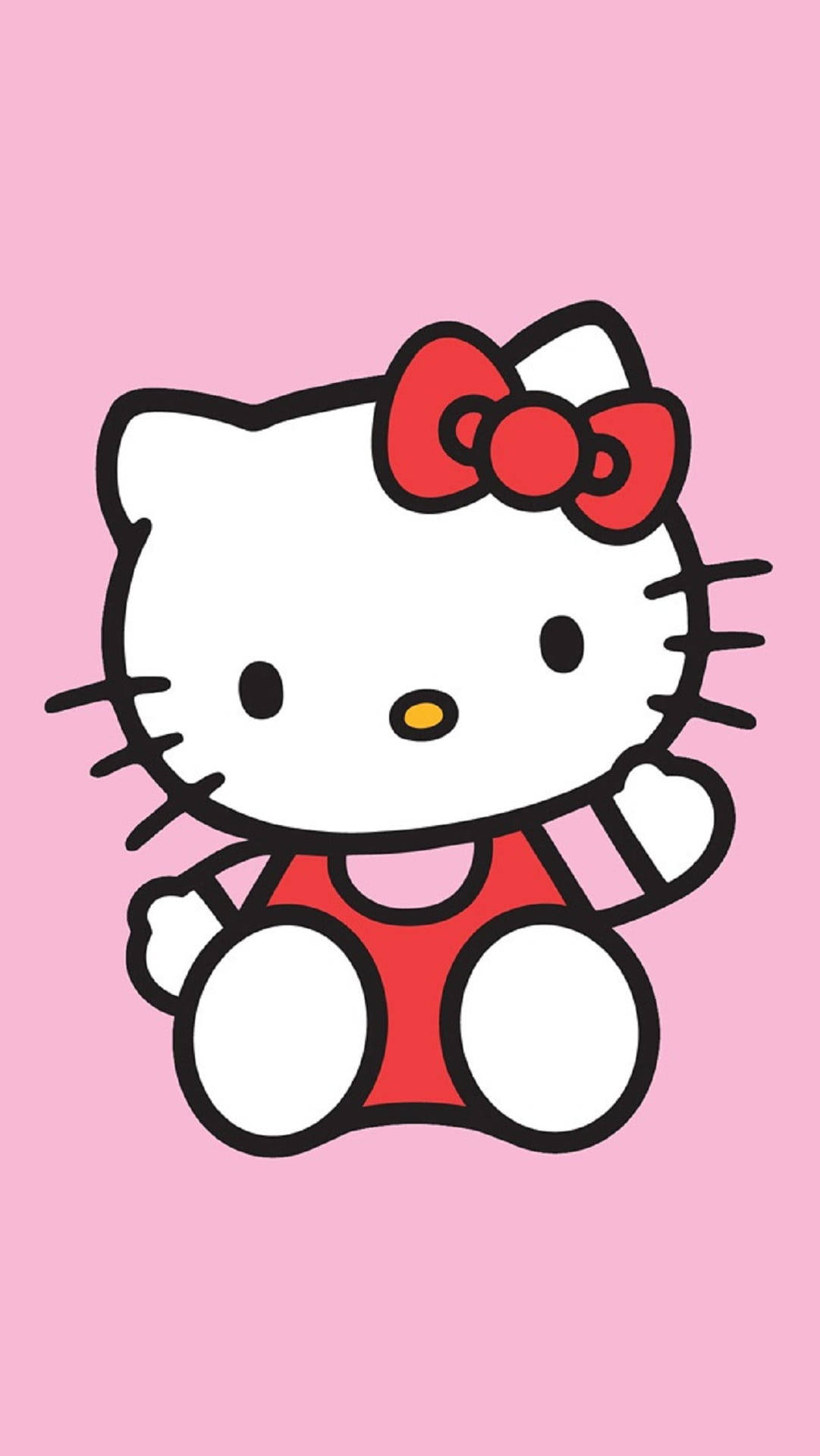 Pembe Hello Kitty El Sallayarak Oturuyor Duvar Kağıdı