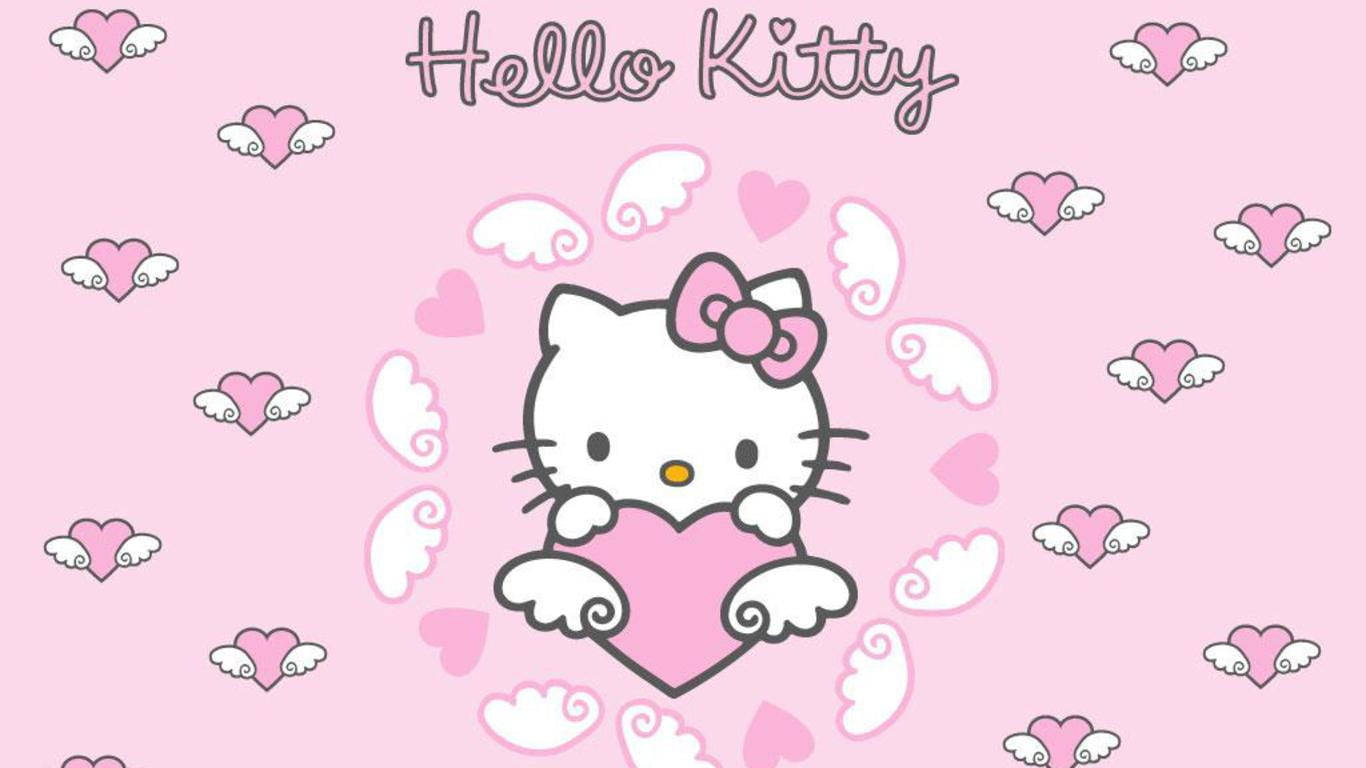Pembe Kanatlı Kalpli Hello Kitty — Pembe estetik GIF Duvar Kağıdı