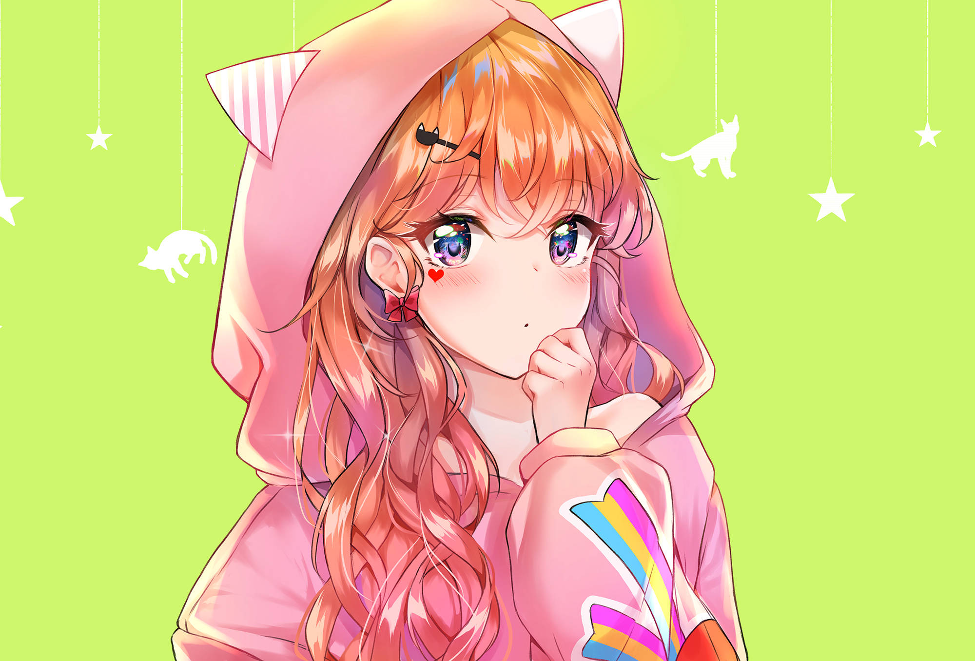 Pembe Kapüşonlu Anime Kızı Duvar Kağıdı