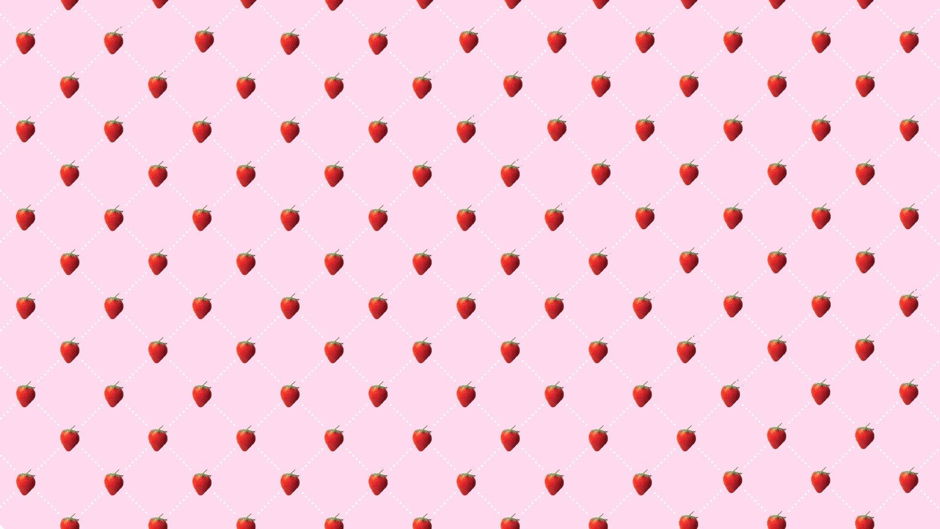 Pembe Kawaii Çilek Kesintisiz Desen Duvar Kağıdı
