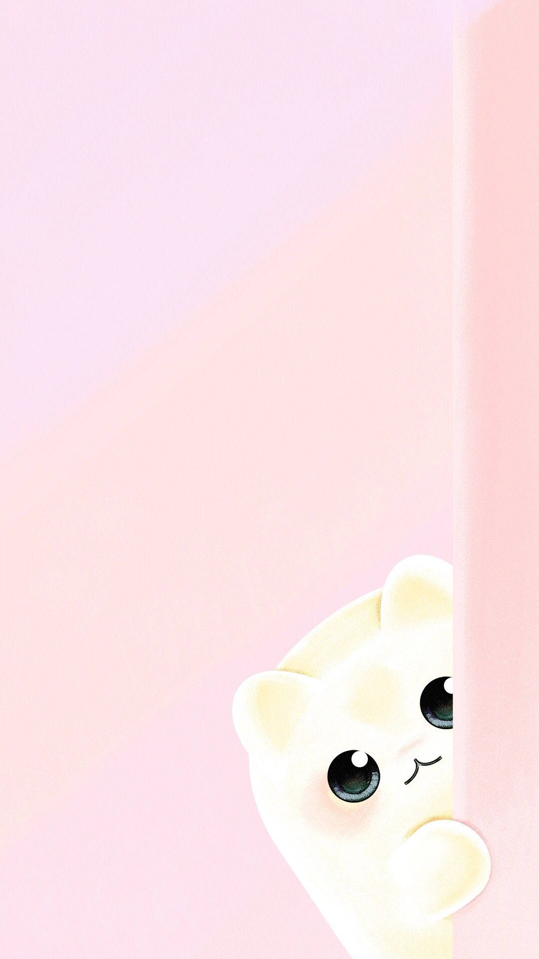 Pembe Kawaii Kapı Arkasından Bakan Kedi Duvar Kağıdı
