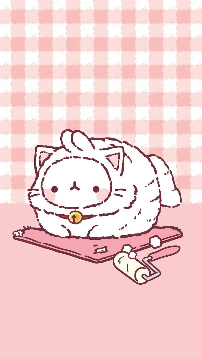 Pembe Kawaii Kedi Kılığında Molang Duvar Kağıdı