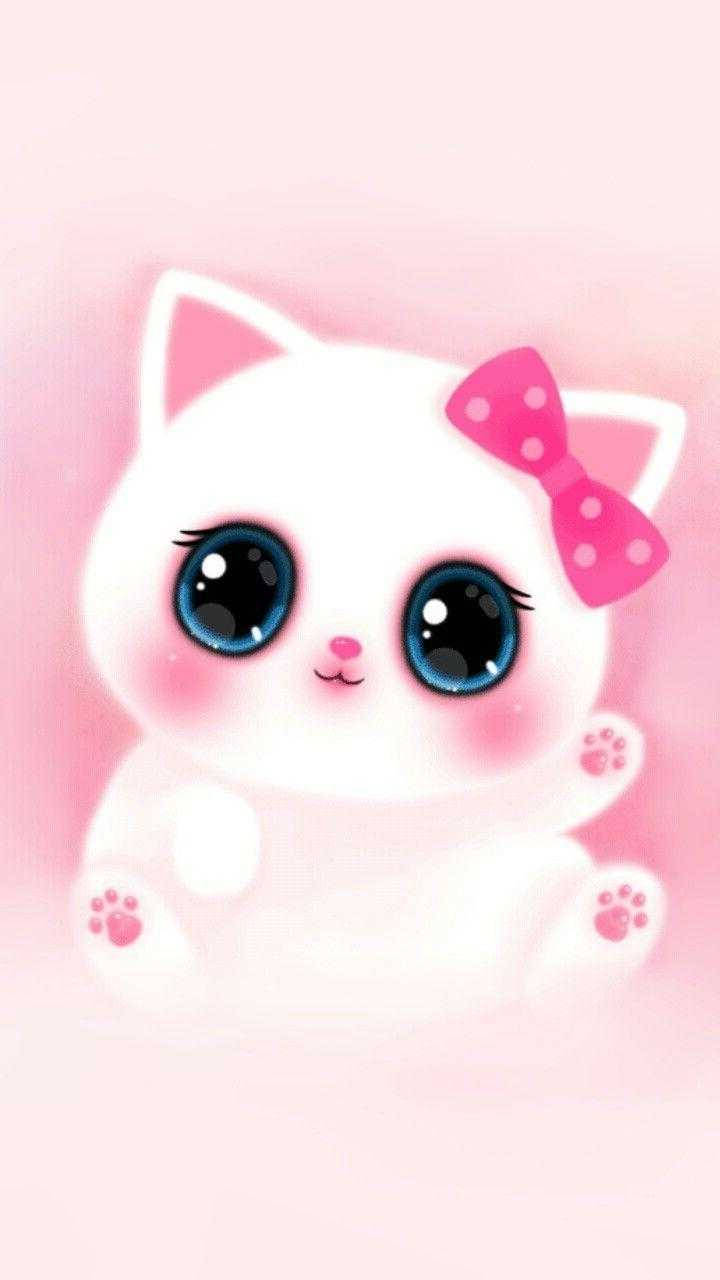 Pembe Kawaii Sevimli Kedi Duvar Kağıdı