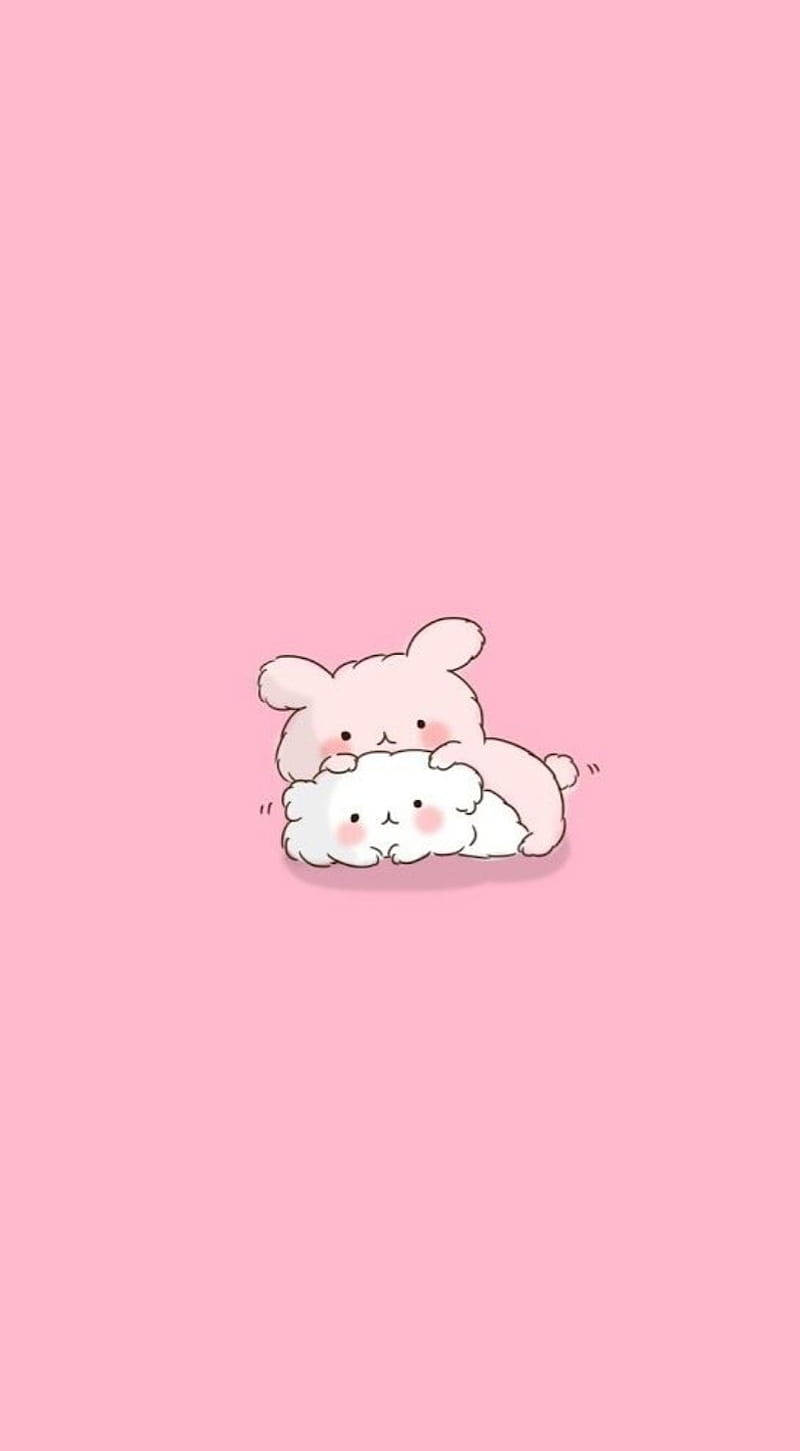 Pembe Kawaii Tavşan ve Kedi Duvar Kağıdı