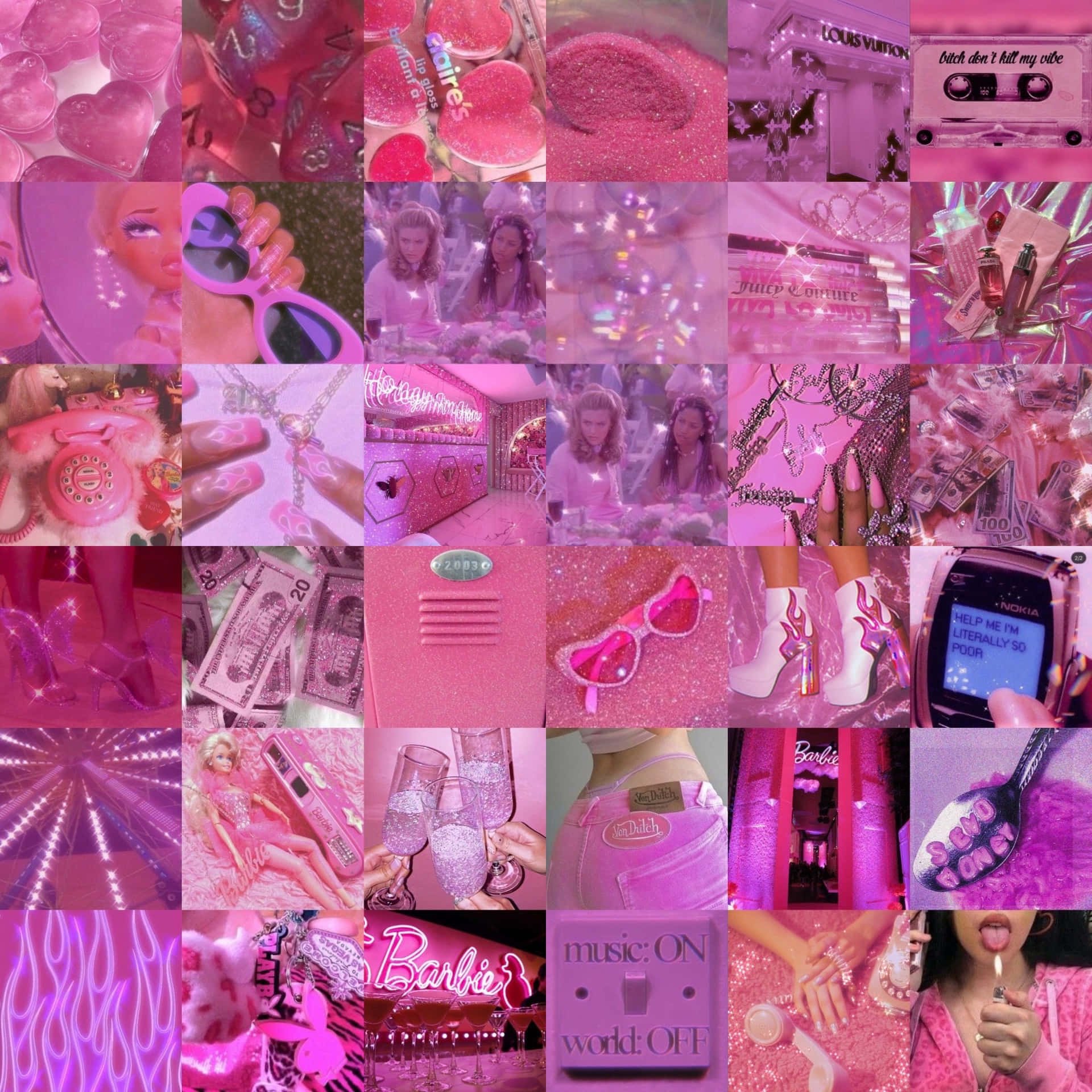 pembe kolaj, birçok pembe öğe içeren Duvar Kağıdı