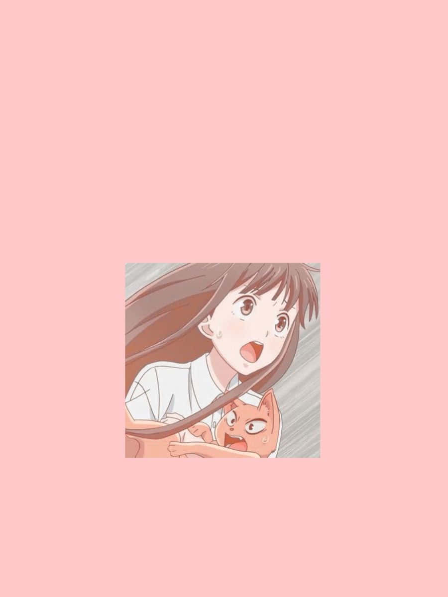 Pembe Minimalist Tohru Honda Fruits Basket Anime Duvar Kağıdı