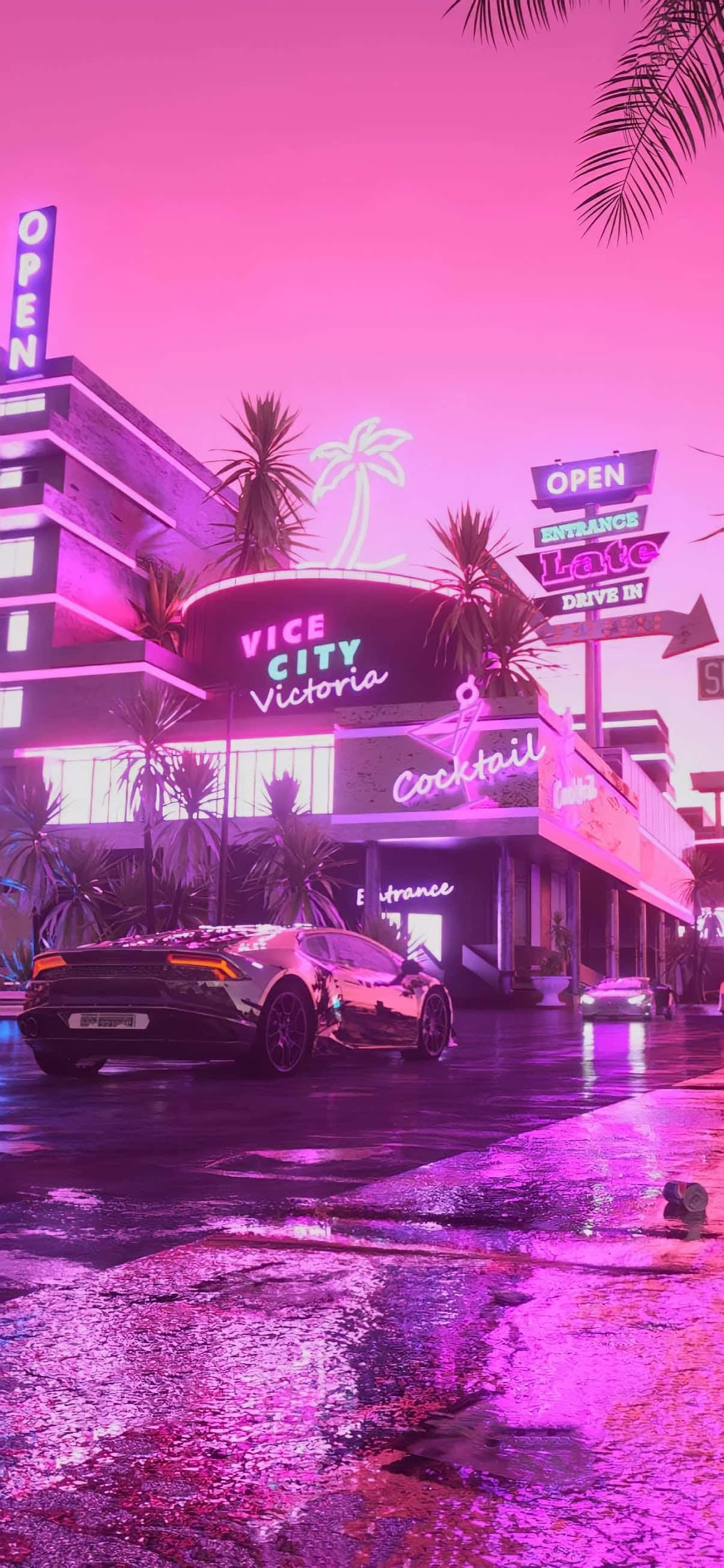 Pembe Neon Işıklı GTA Vice City Geceleri Vapordalga Arka Planı Duvar Kağıdı