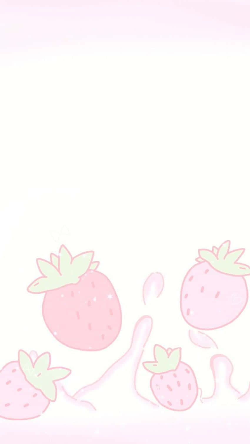 Pembe Pastel Sevimli Çilek Sıçraması Duvar Kağıdı