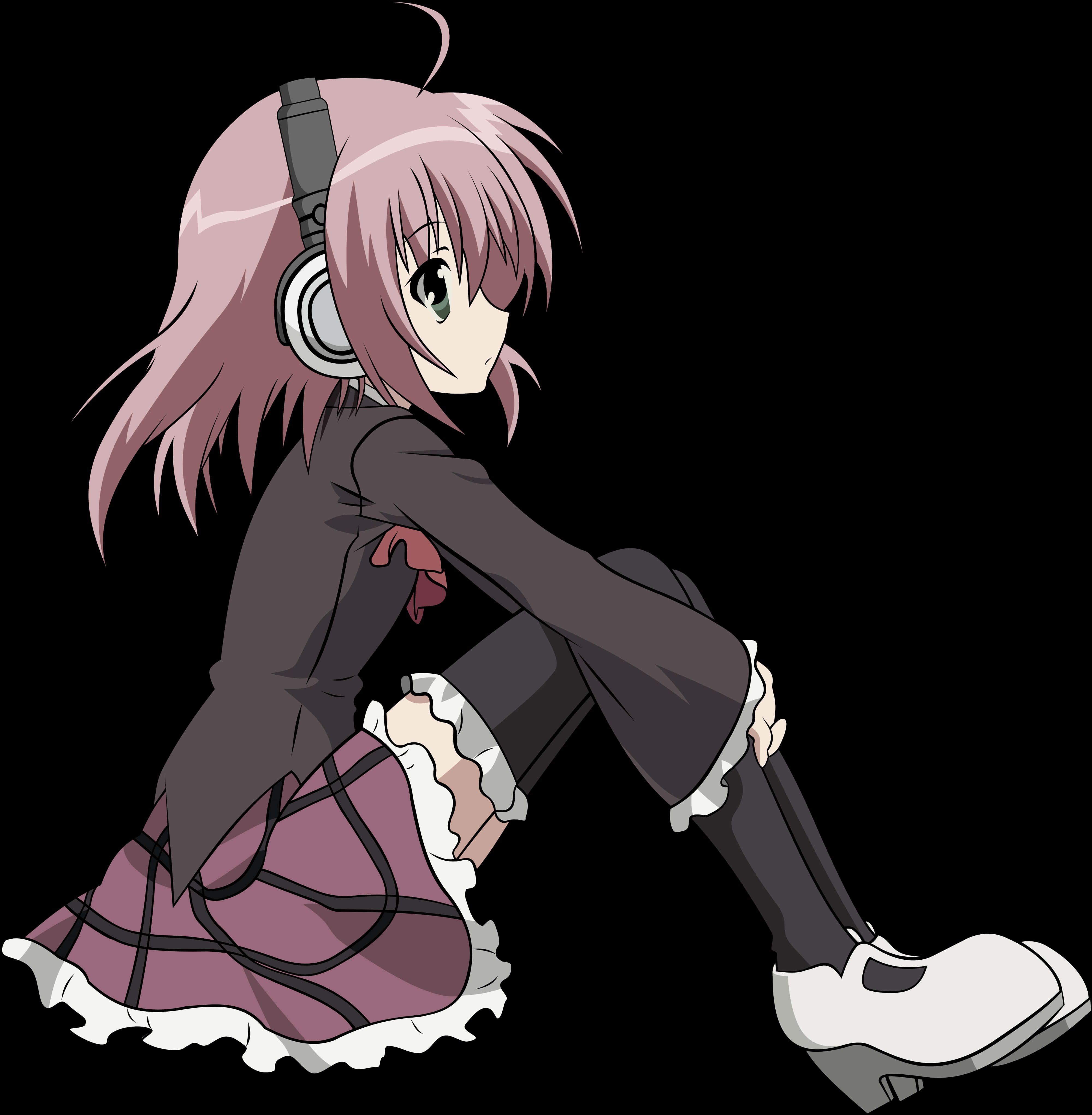 Pembe Saçlı Kız Kulaklıklı Anime Kızı Duvar Kağıdı
