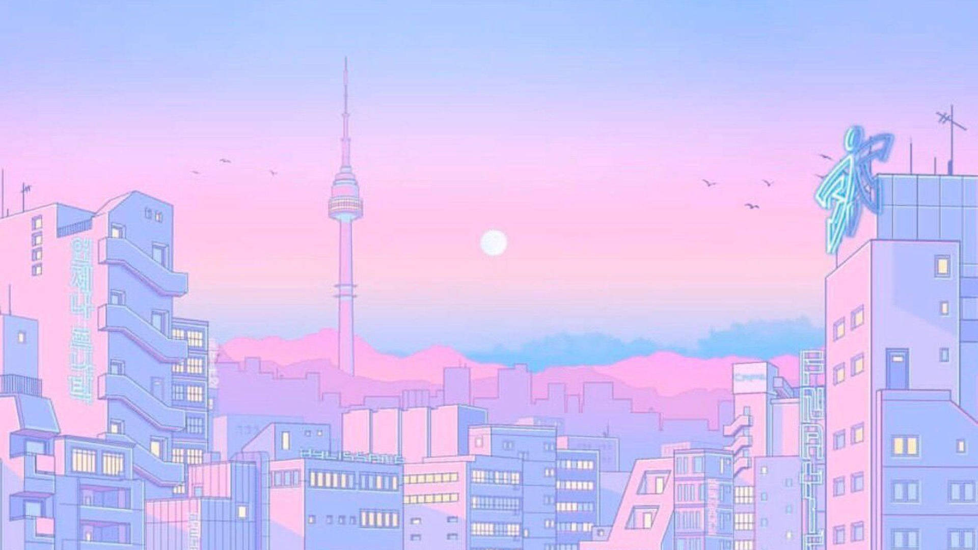 Pembe Şehir Silüeti Pastel Estetik Tumblr Dizüstü Bilgisayar — Pastel estetik GIF Duvar Kağıdı