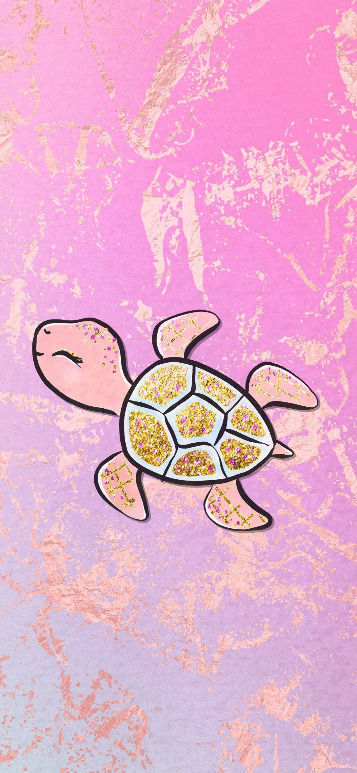 Pembe Sevimli Parlak Kaplumbağa Duvar Kağıdı