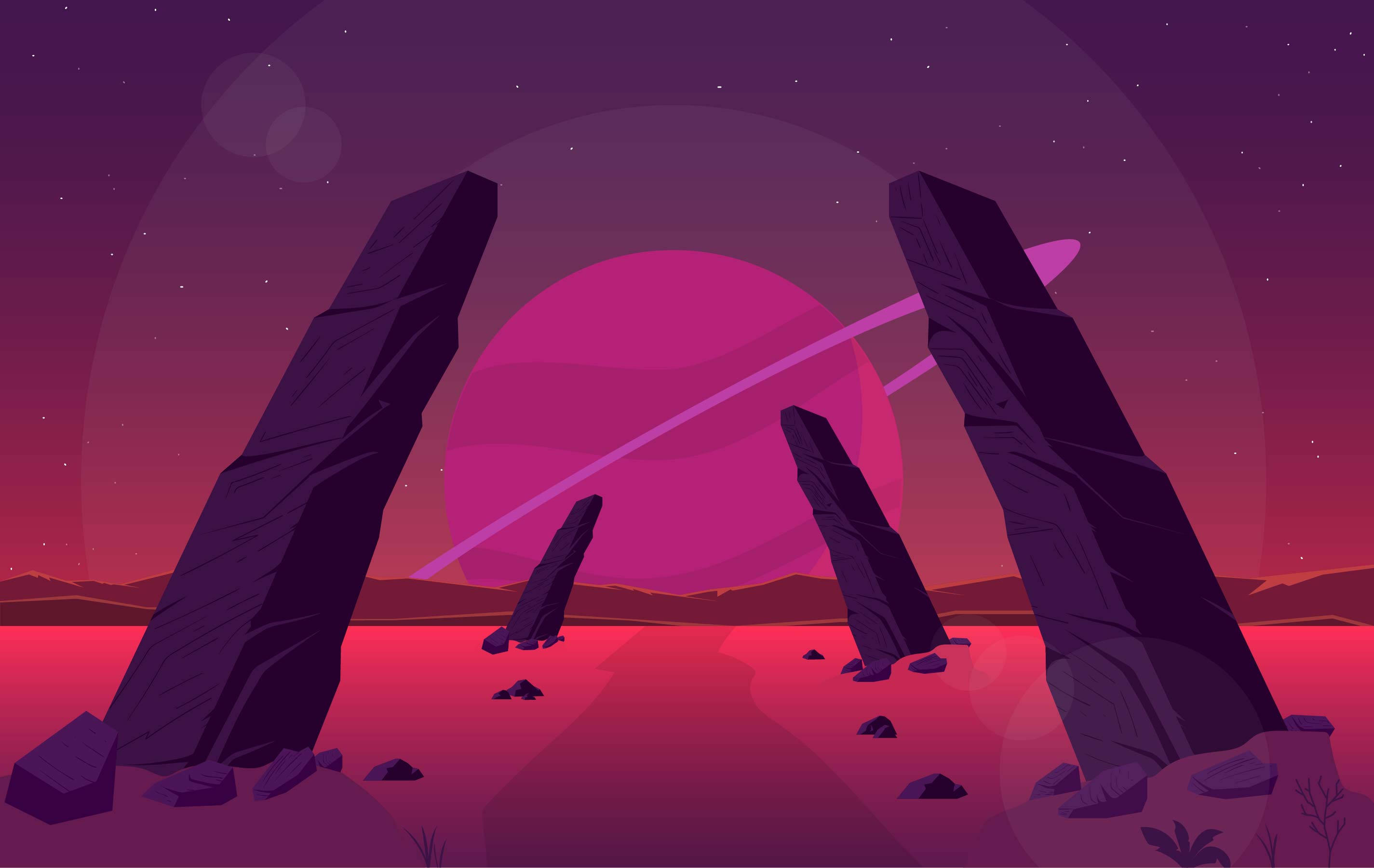 Pembe Stonehenge Vektör Sanatı Duvar Kağıdı