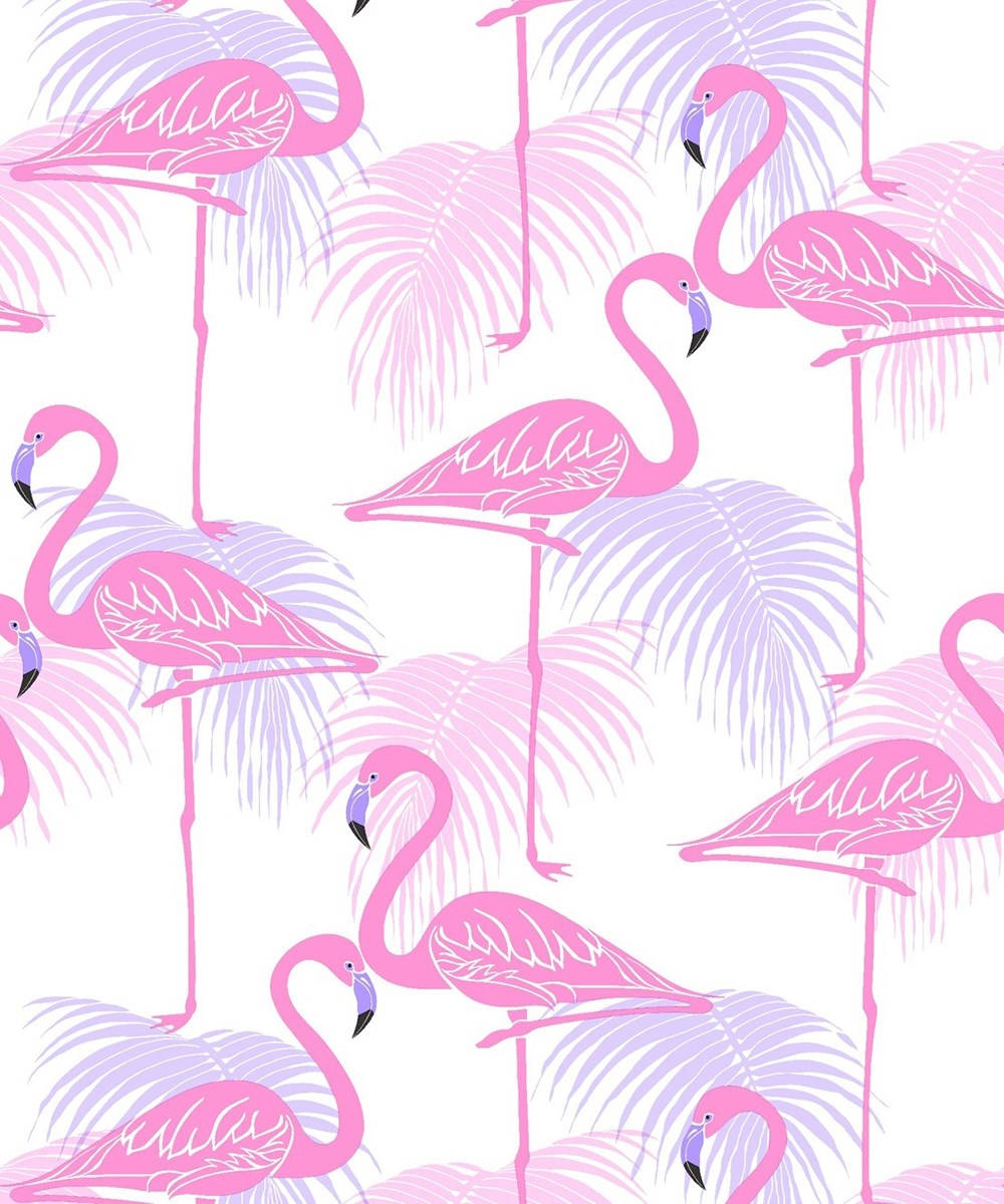Pembe ve Leylak Renginde Flamingo Deseni Duvar Kağıdı