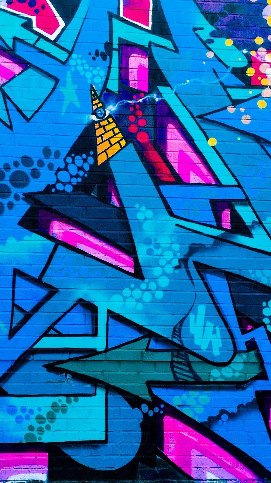 Pembe ve Mavi Soyut Duvar Graffiti iPhone Duvar Kağıdı