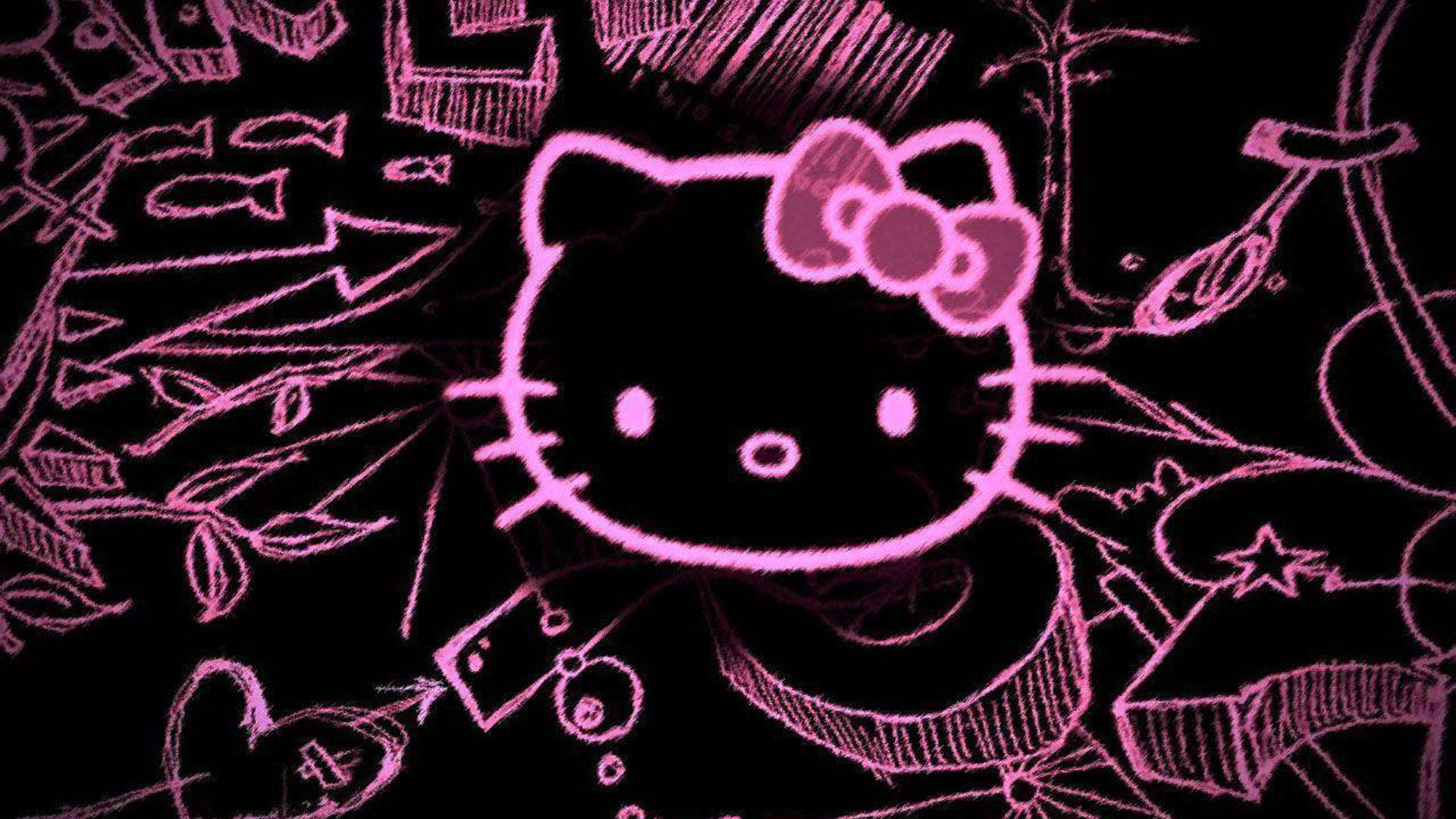 Pembe ve Siyah Hello Kitty Karalama Duvar Kağıdı