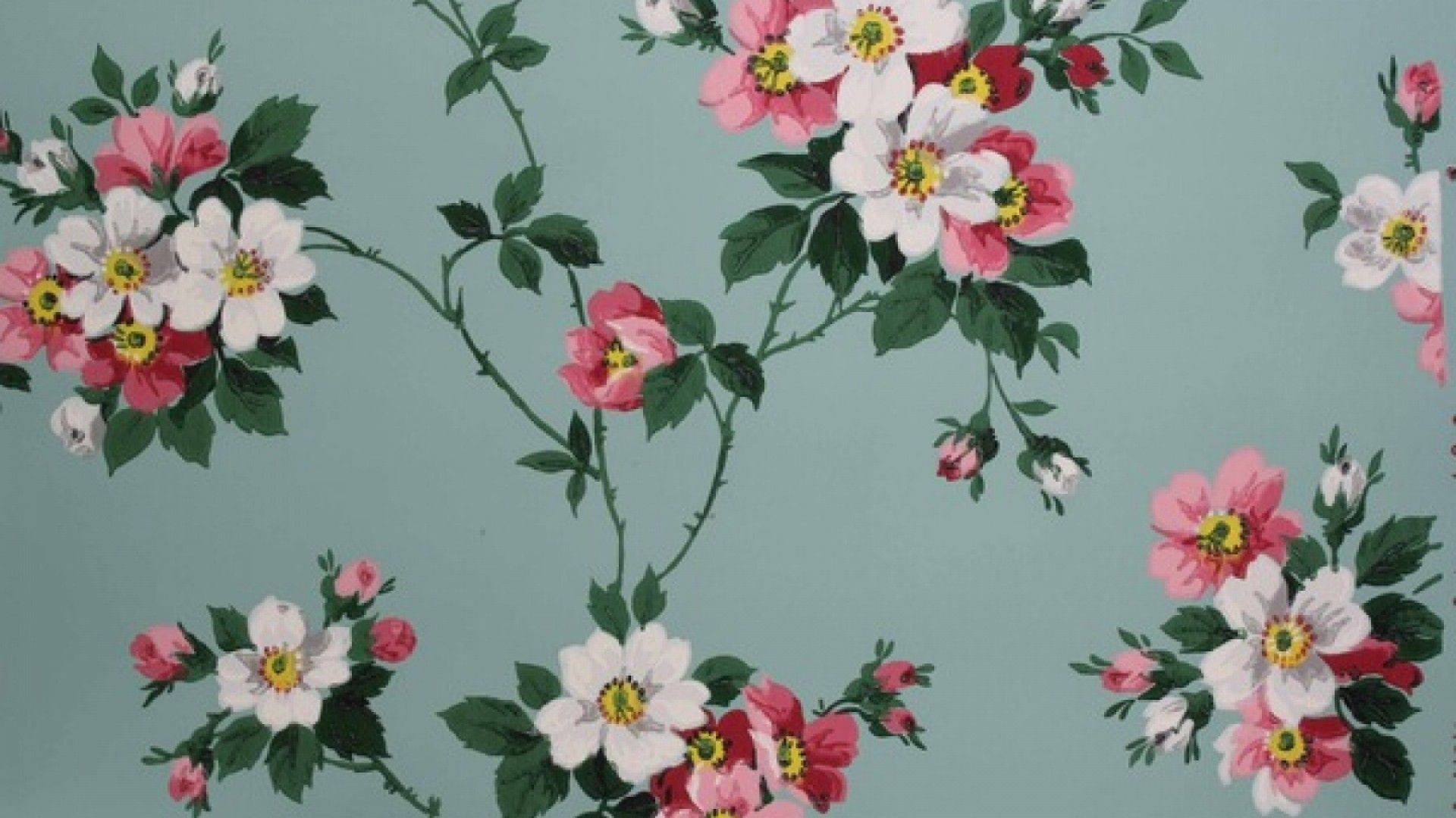 Pembe Vintage Çiçek Estetik Deseni Duvar Kağıdı