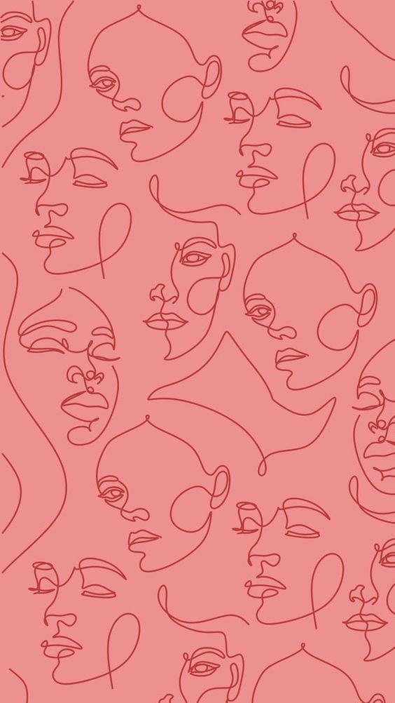 Pembe Vintage Estetik Kontur Çizimi Duvar Kağıdı