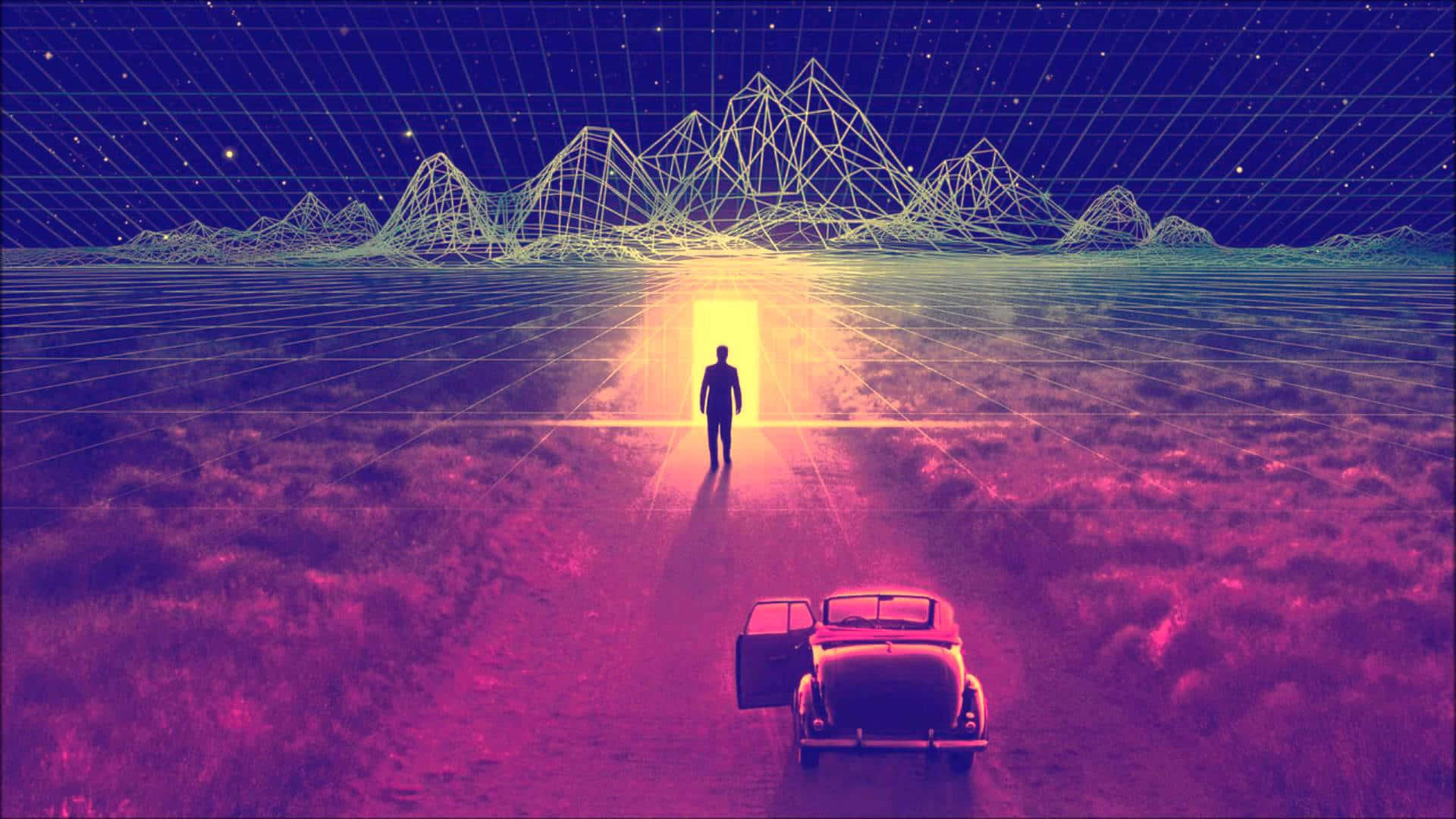 Pembemsi 80'ler Estetiği The Thirteenth Floor Dijital Sanat Duvar Kağıdı