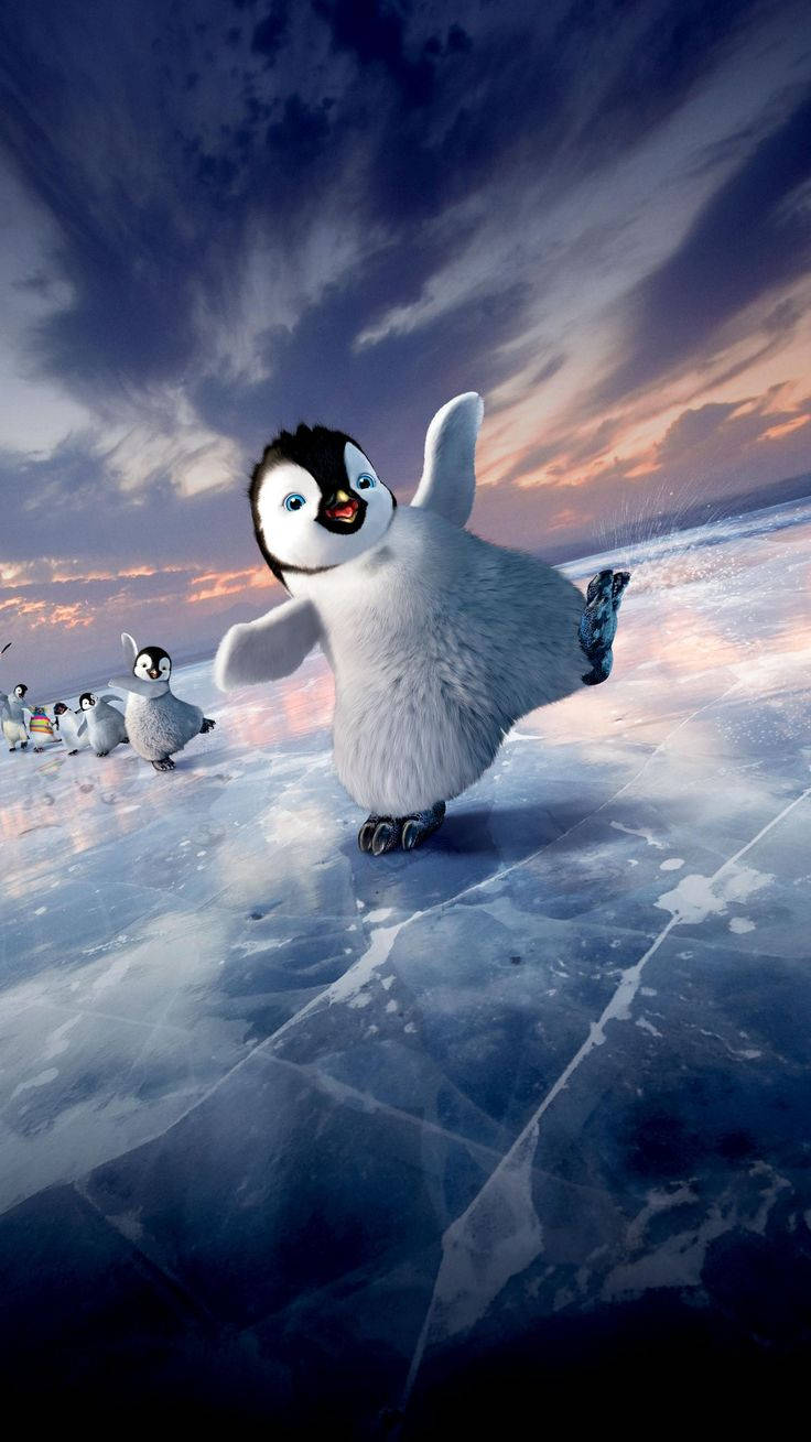 penguenler buzda paten kayıyor Duvar Kağıdı