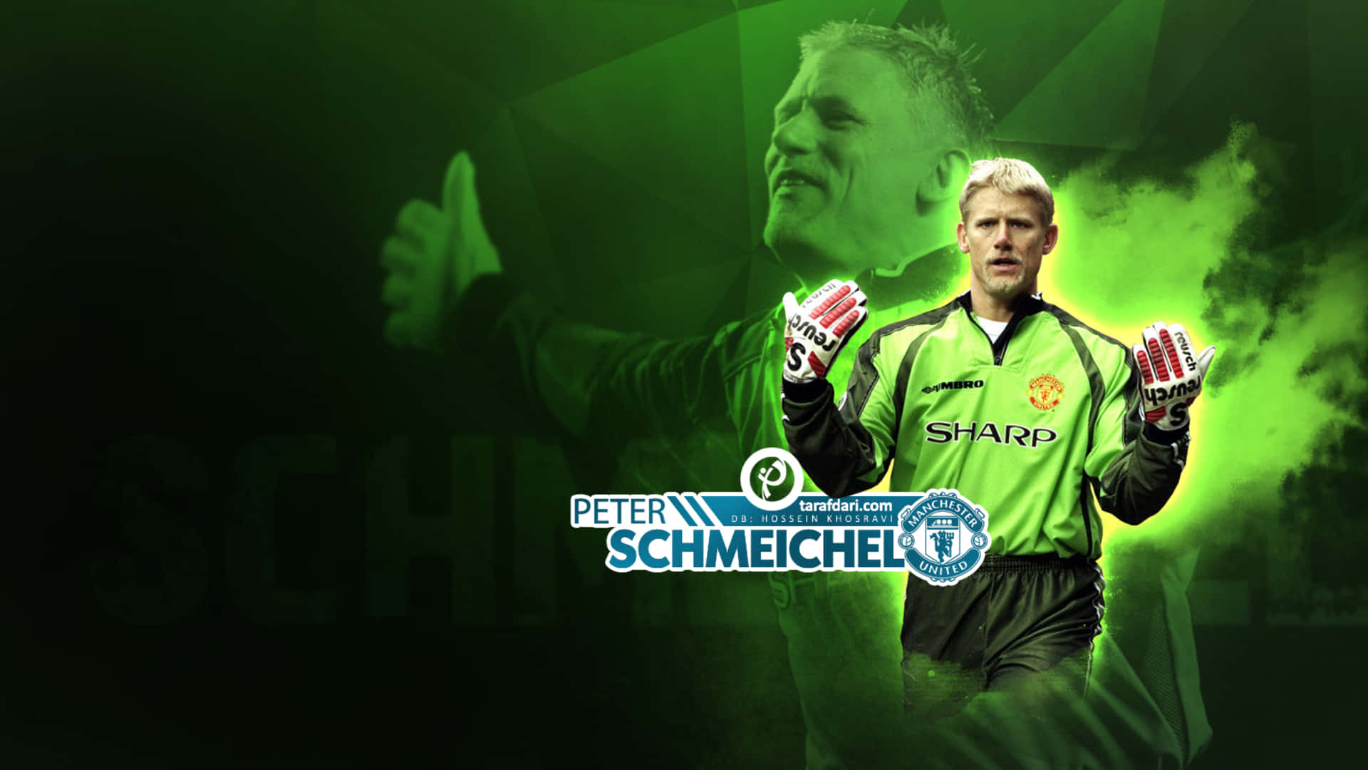 Peter Schmeichel Yeşil Grafik Sanat Kaleci Manchester United Duvar Kağıdı