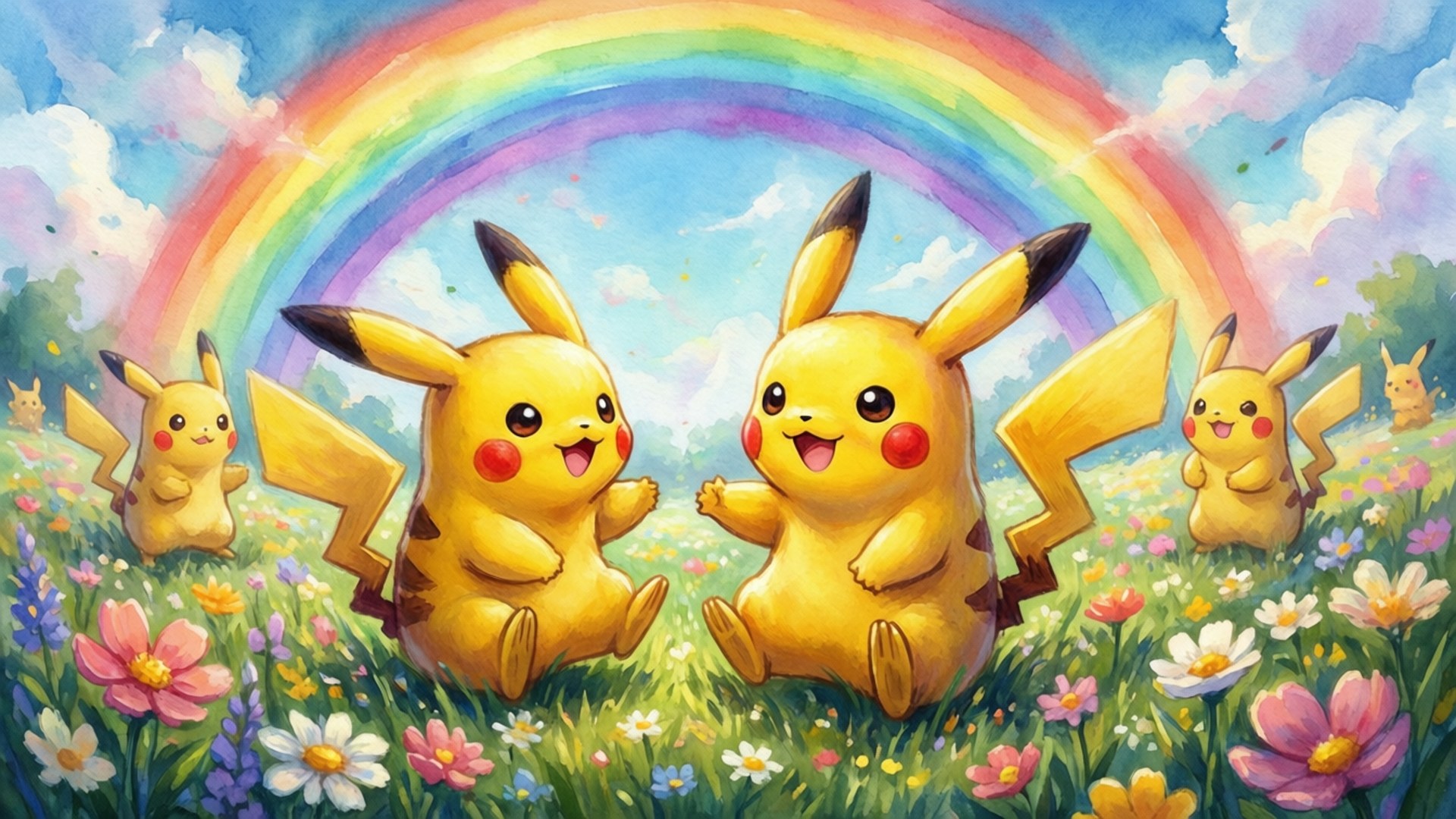 Pikachu Çiçek Tarlası Duvar Kağıdı