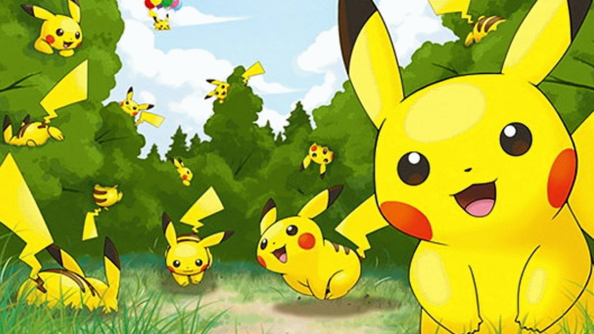Çalıların arasında oynayan Pikachu klonlarının duvar kağıdı.