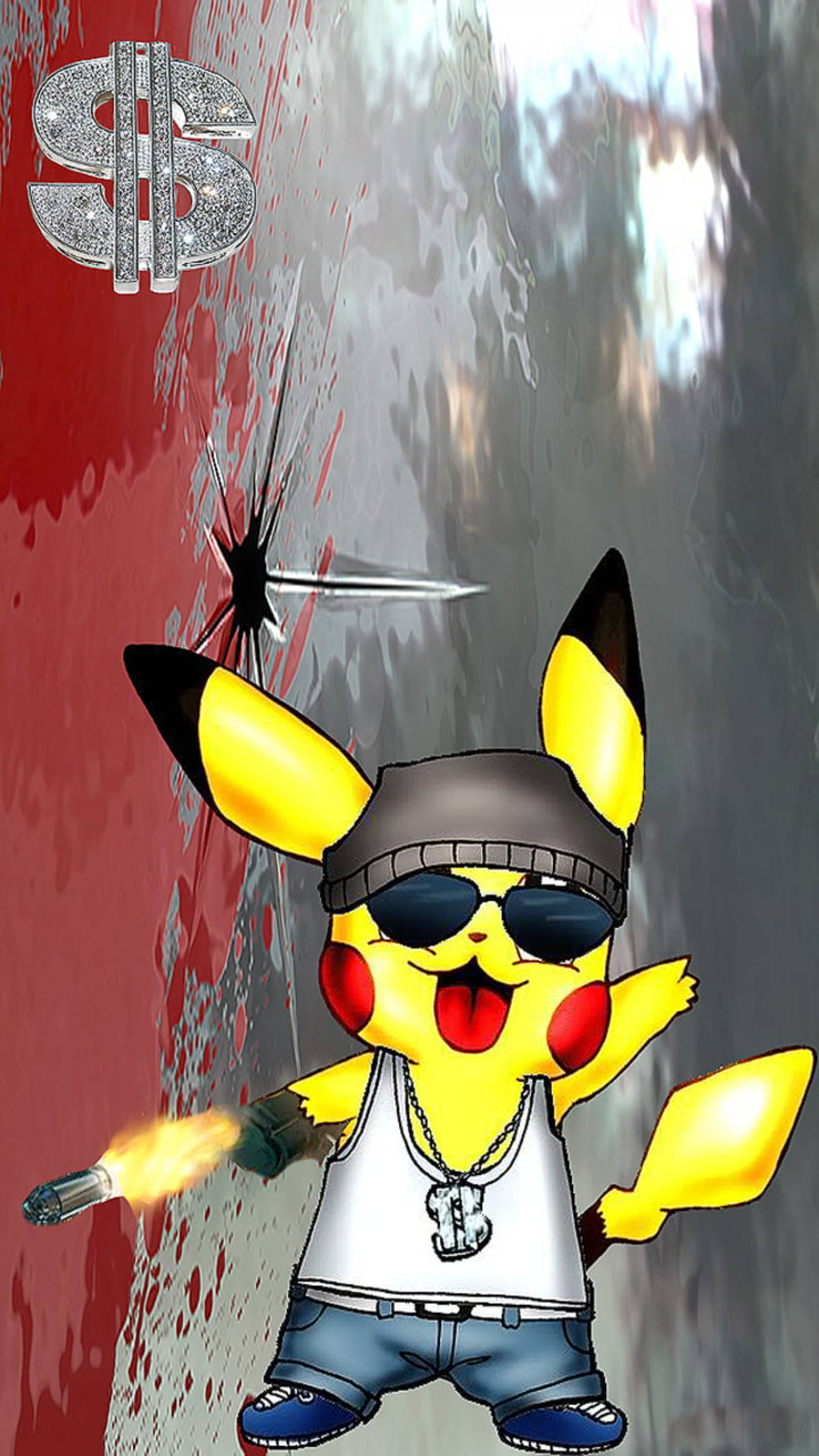 Pikachu'nun Gangster Havasına Büründüğü Karikatür Sanatı Duvar Kağıdı