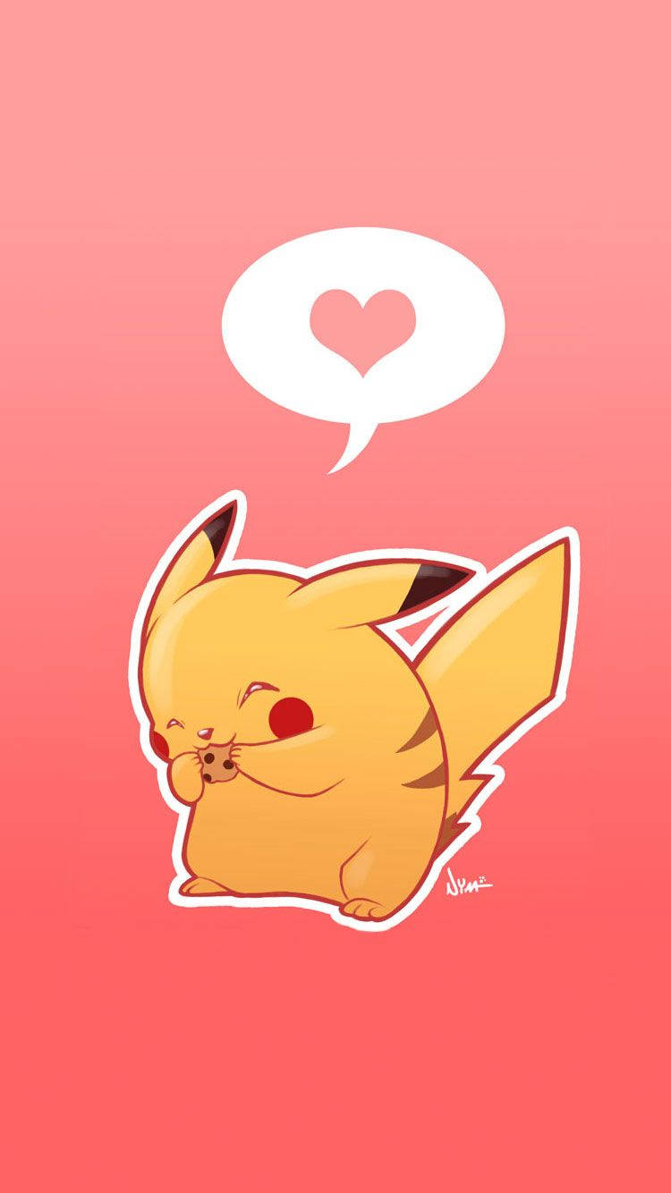 Pikachu pembe bir kalbe sarılıyor Duvar Kağıdı