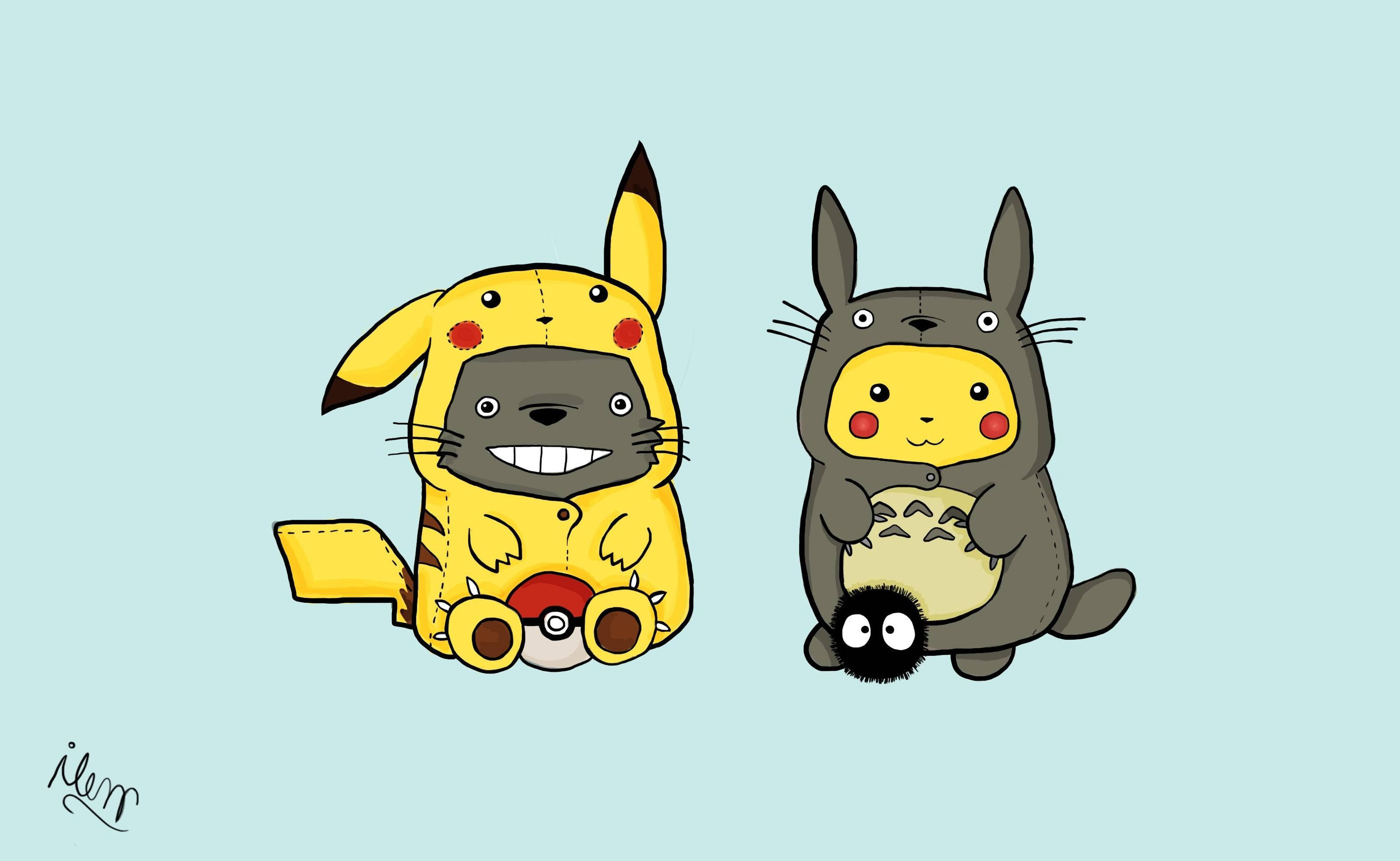 Pikachu ve Totoro Bağ Kuruyor Duvar Kağıdı