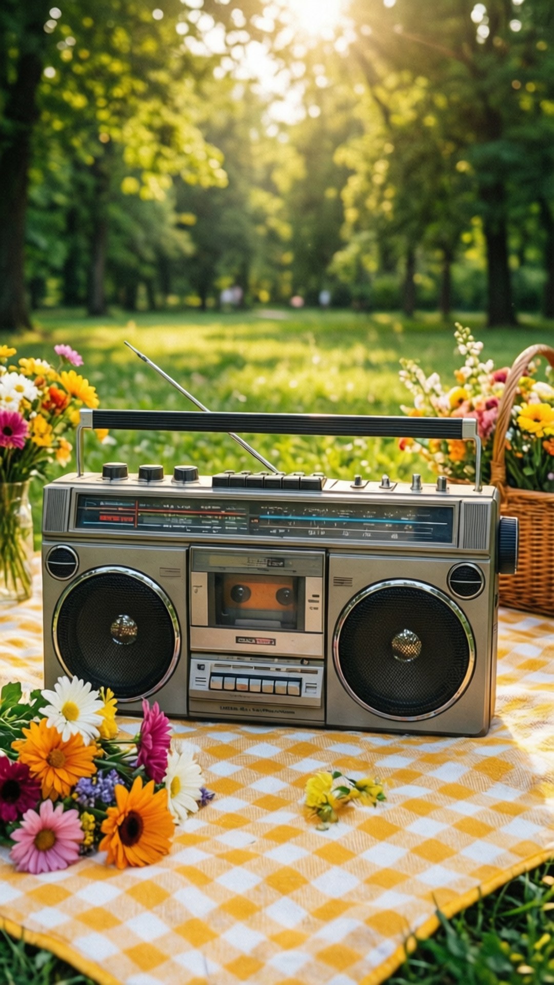 Piknikte Retro Müzik Seti Duvar Kağıdı