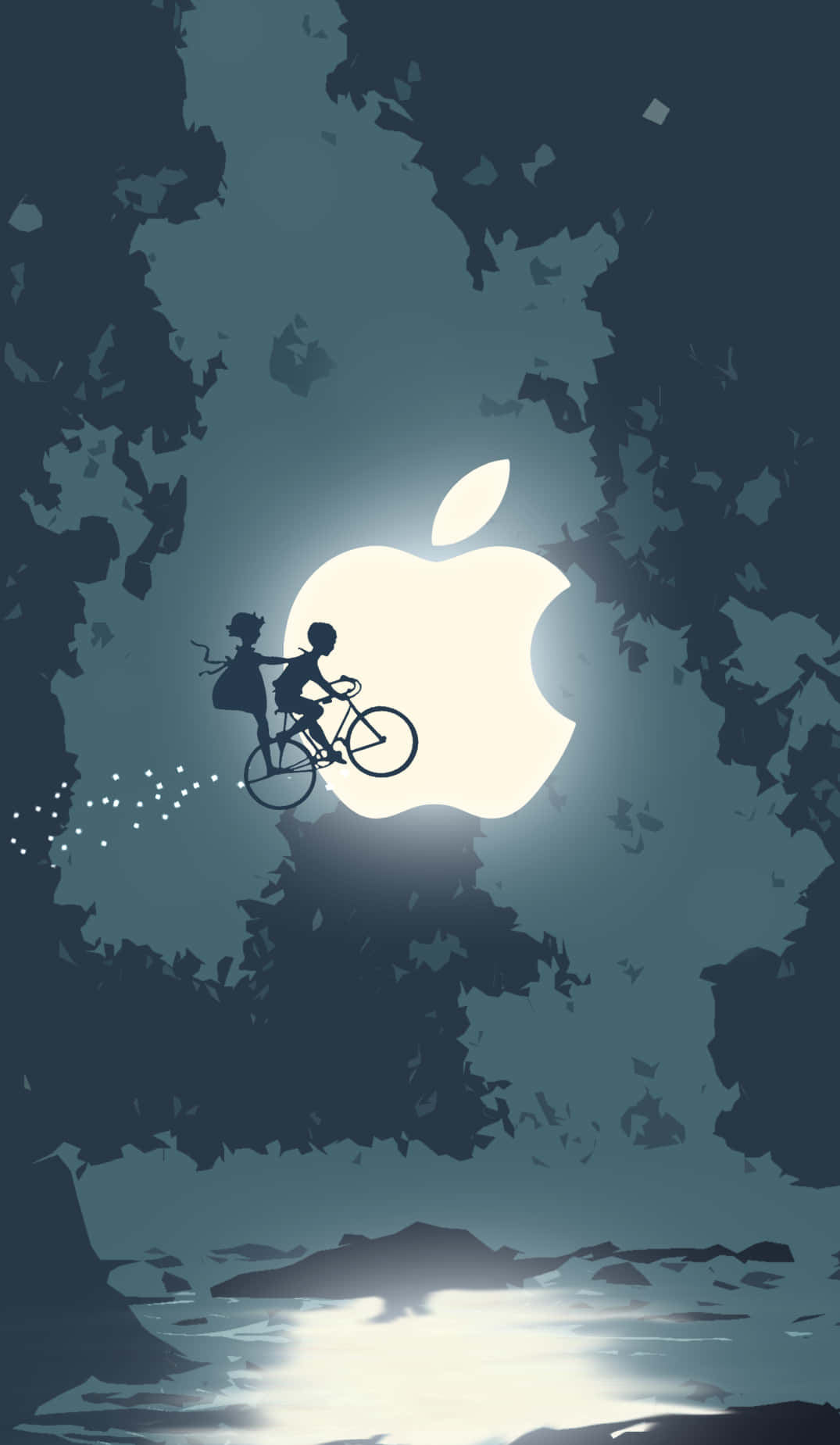 Pixel 3 Apple Logosu ve Uçan Bisiklet Arka Planı Duvar Kağıdı