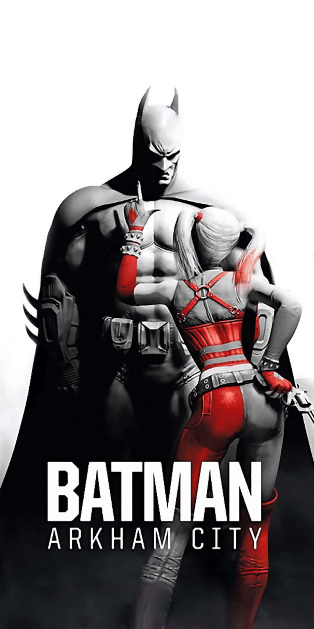 Pixel 3 Batman Arkham City Gri Tonlamalı ve Kırmızı Vurgulu Arka Plan Duvar Kağıdı
