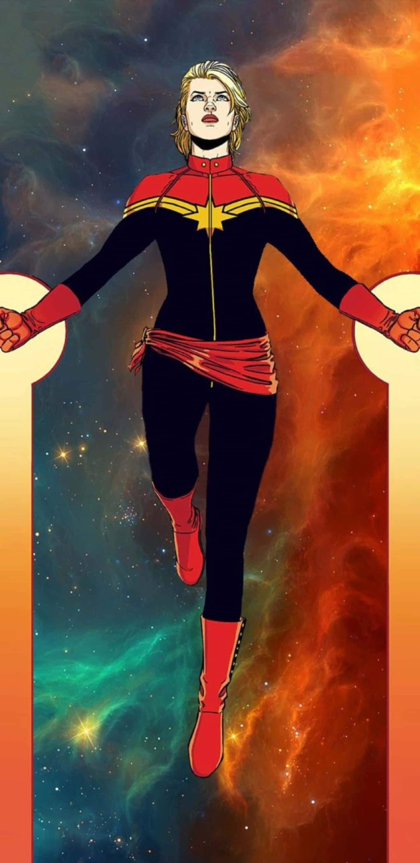 Pixel 3xl Captain Marvel Arka Planı Galakside Uçuyor Duvar Kağıdı