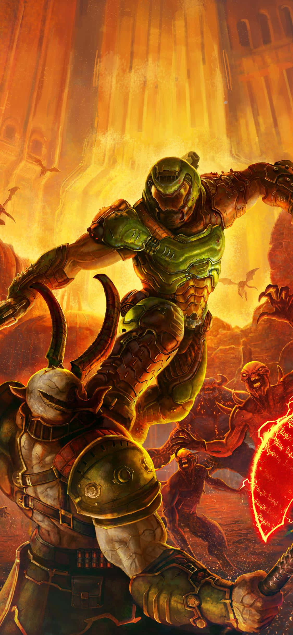 Pixel 3xl Doom Guy Yoğun Savaş Arka Planı Duvar Kağıdı