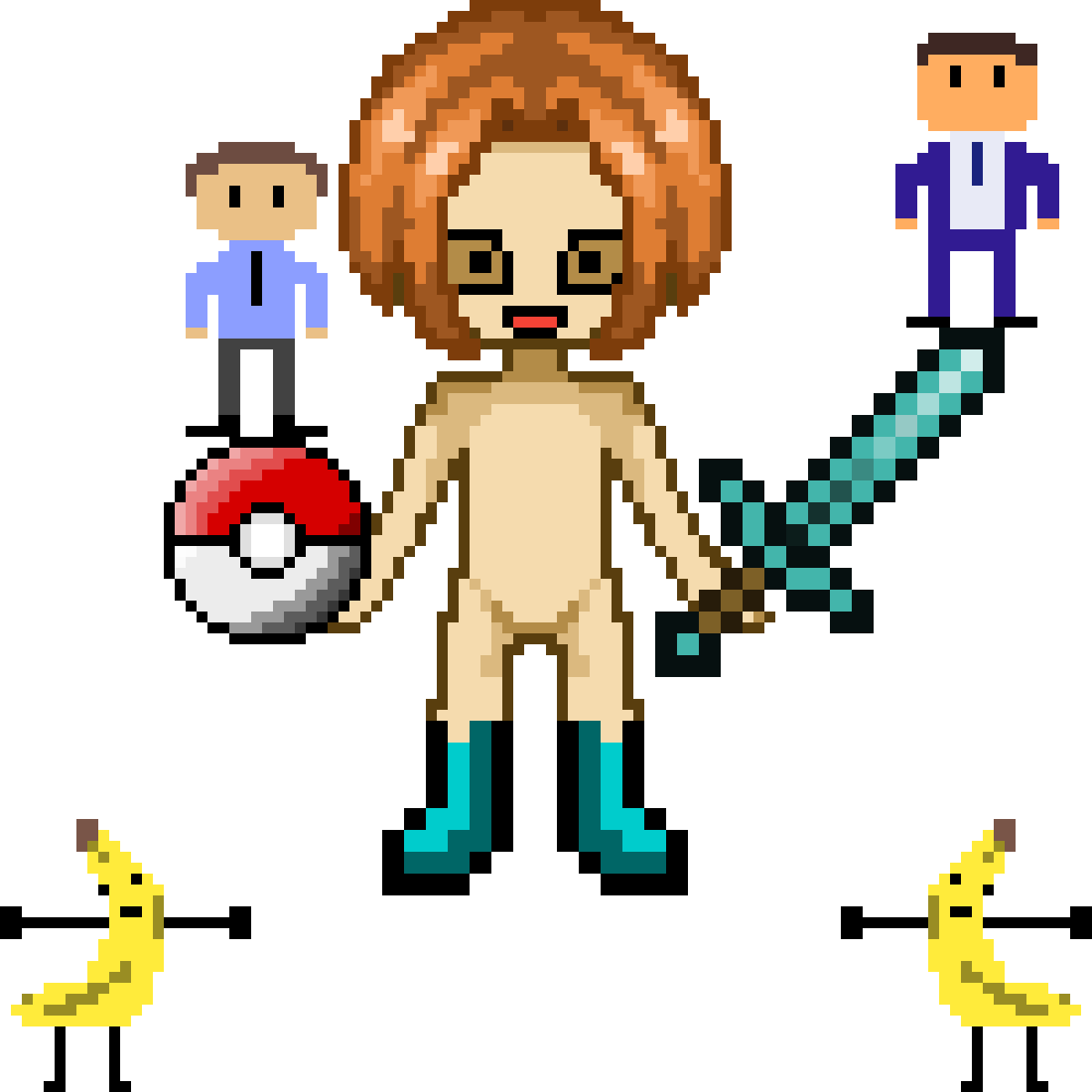 Pixel Art Roblox Karakteri, Pokemon ve Minecraft Öğeleriyle Duvar Kağıdı