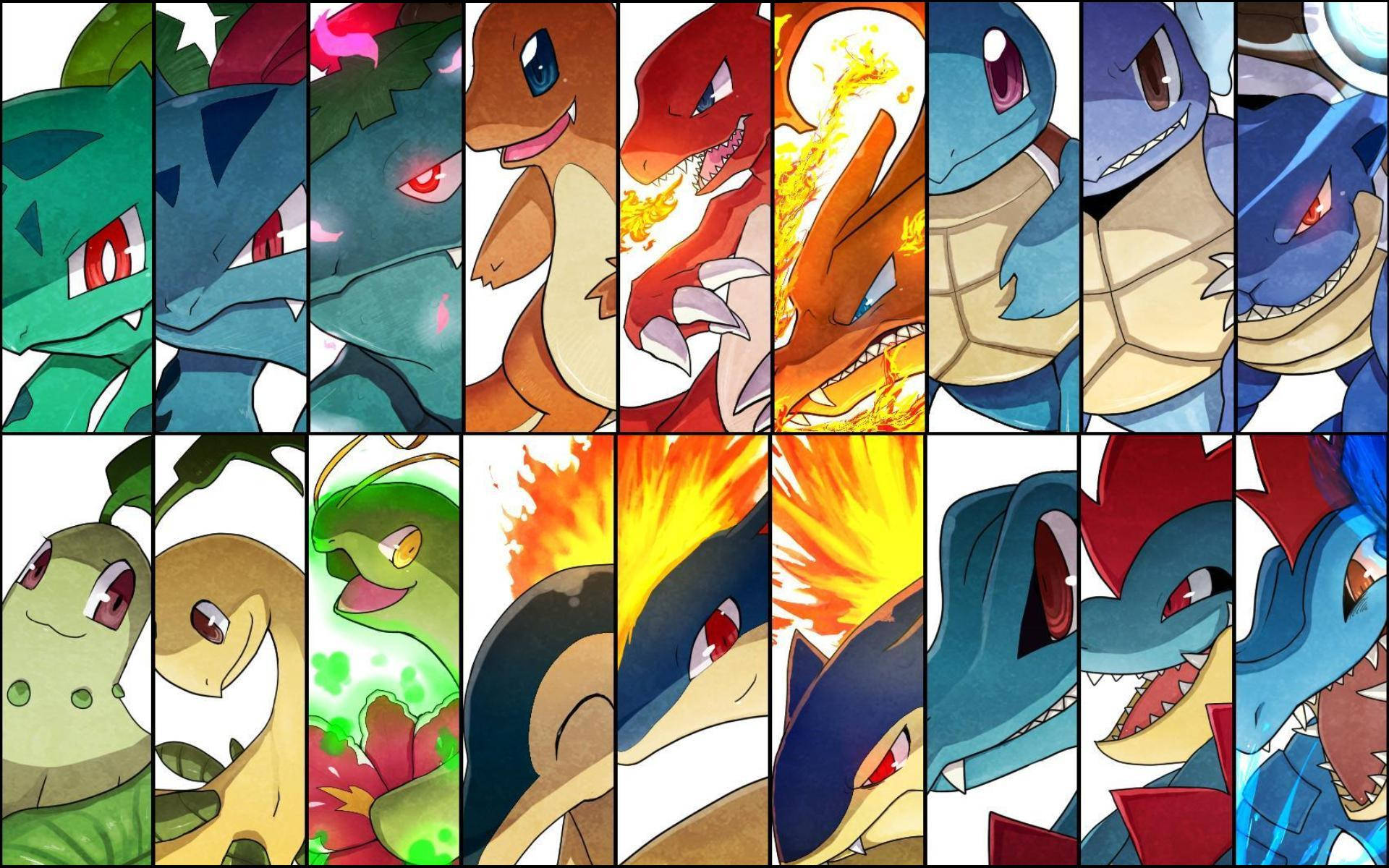 Bulbasaur, Charmander ve Squirtle evrim resimleri.