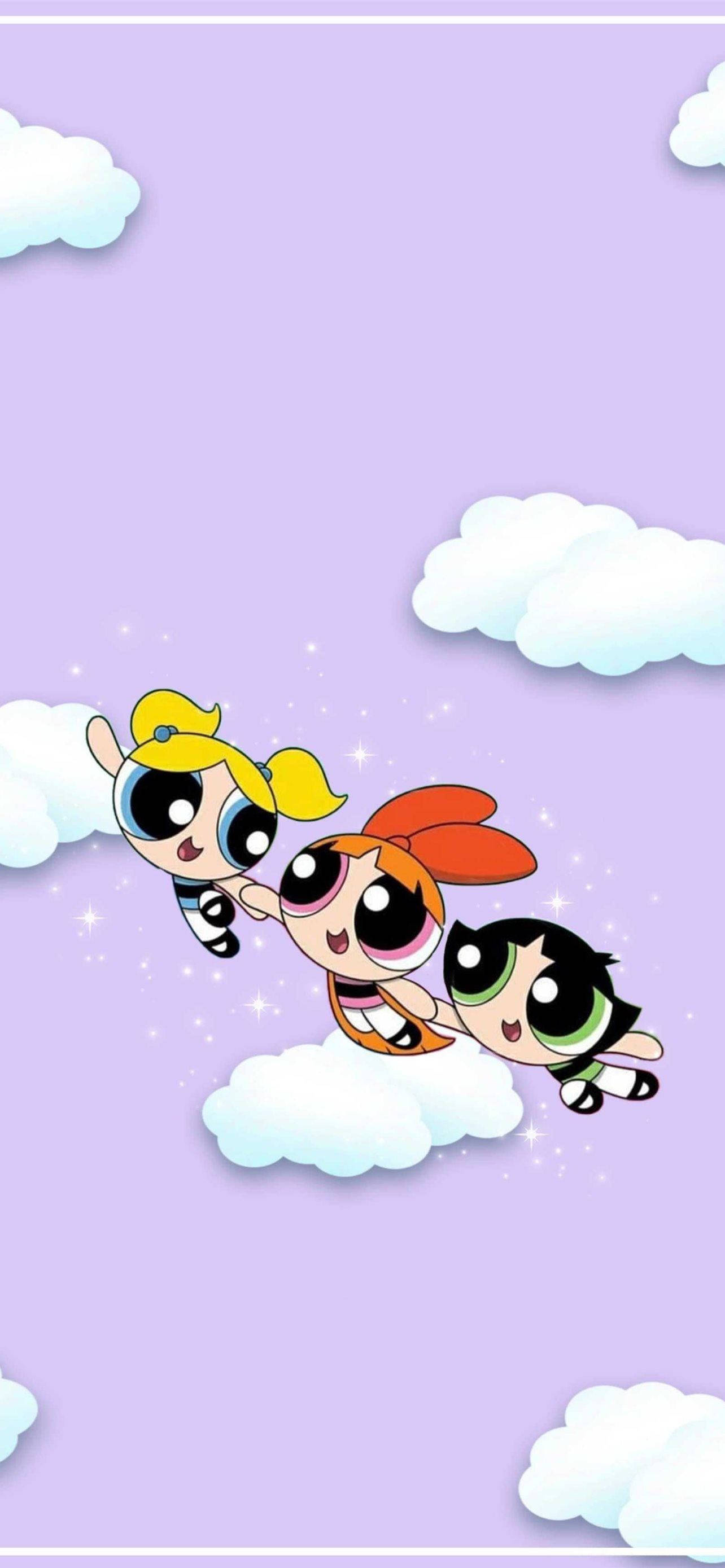 Powerpuff Girls Mor Gökyüzü Duvar Kağıdı