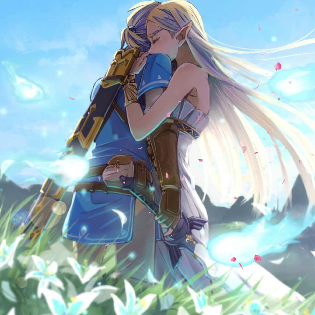 Prenses Zelda ve Link Sarılıyor Botw Duvar Kağıdı