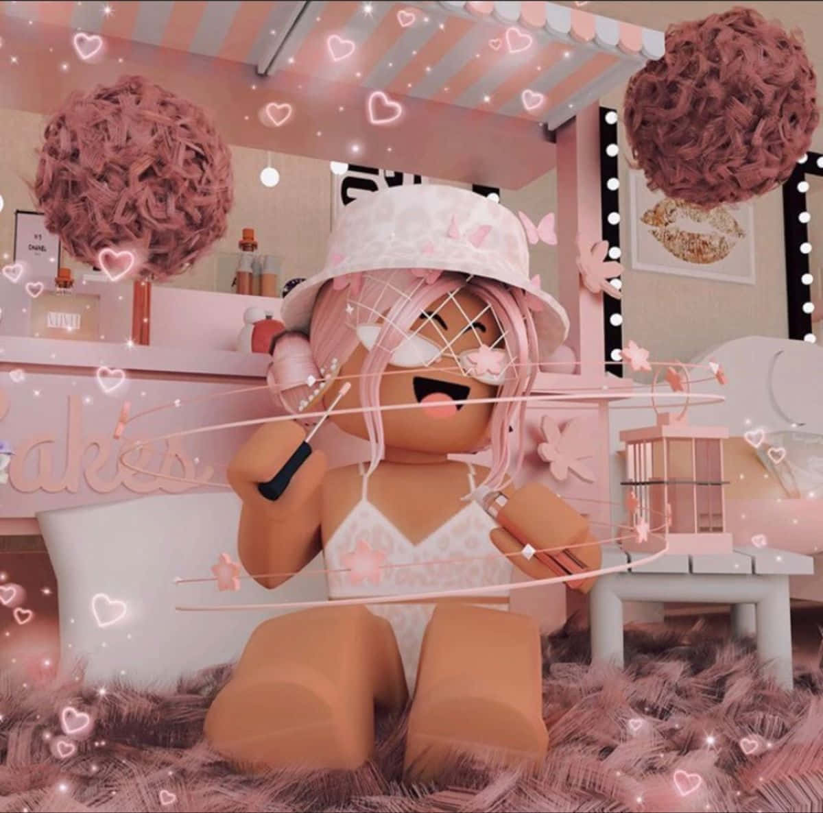 Preppy Kız Roblox Pembe Oda Resmi Duvar Kağıdı