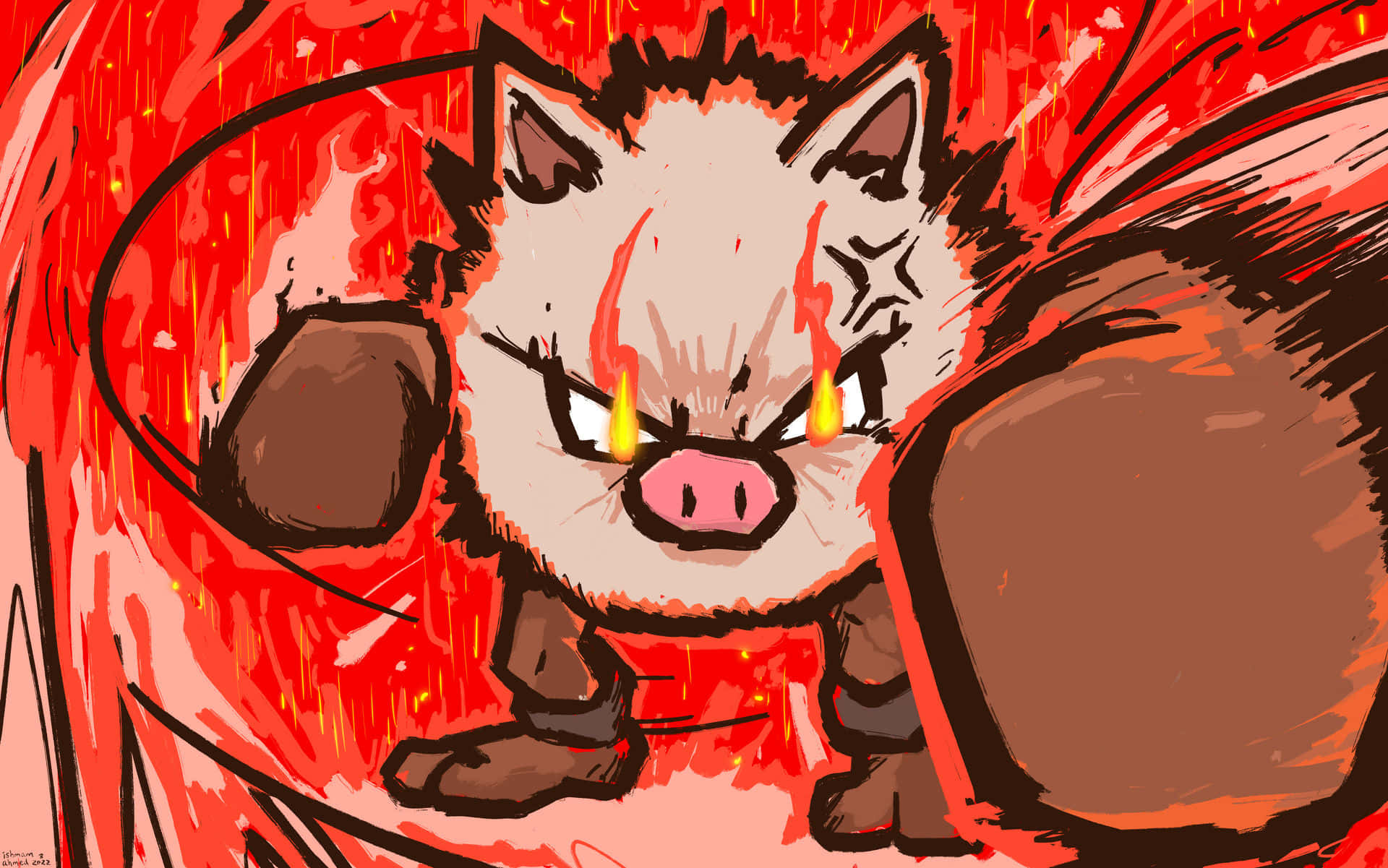 Primeape Pokemon Ateşli Gözlerle Duvar Kağıdı